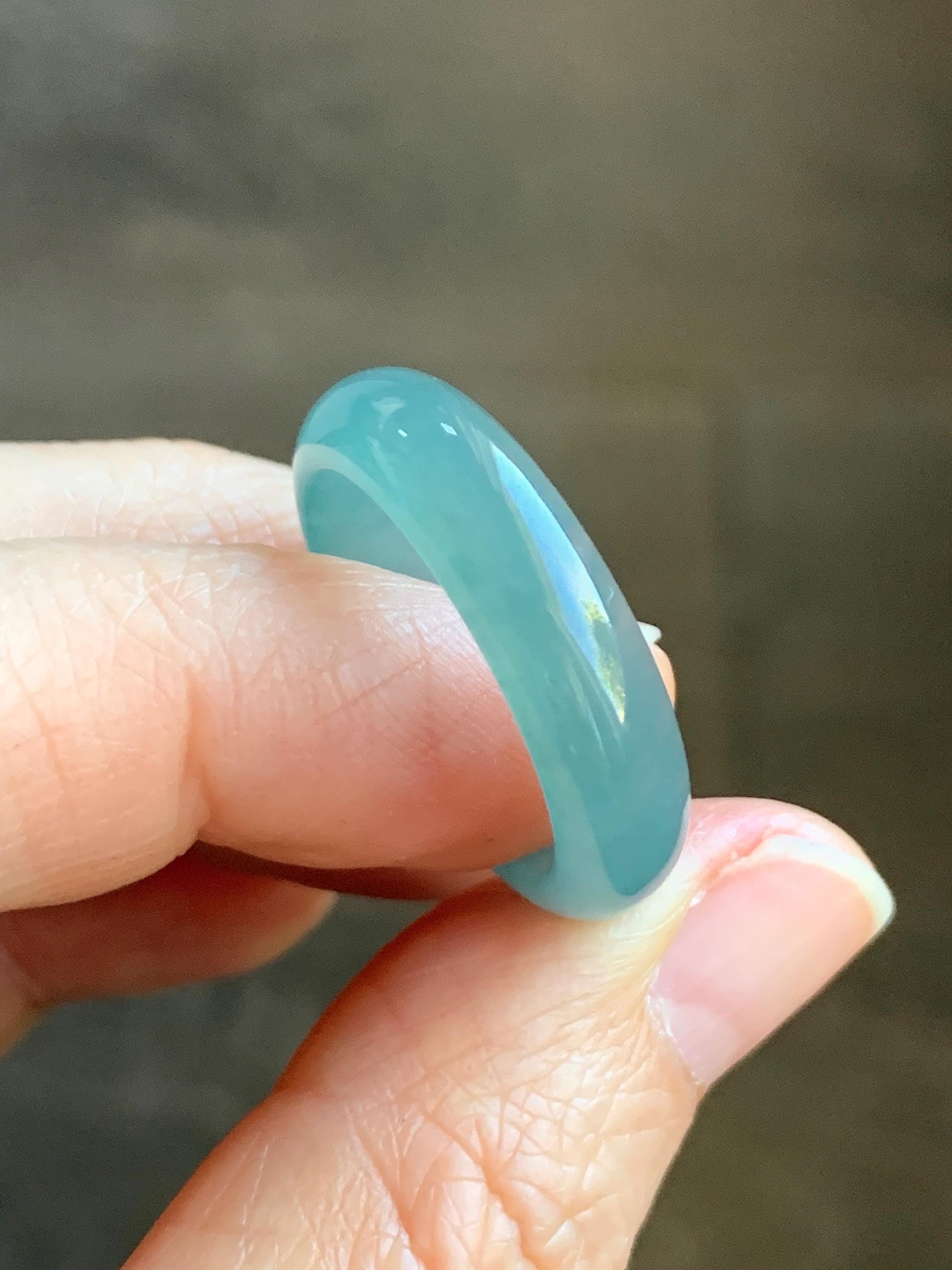 Natural Grade A Guatemalan Icy Translucent Gelatinous Teal Blue Jadeite Wide Band Ring Size 10.25 US 天然冰危蓝翡翠戒圈 KBL118