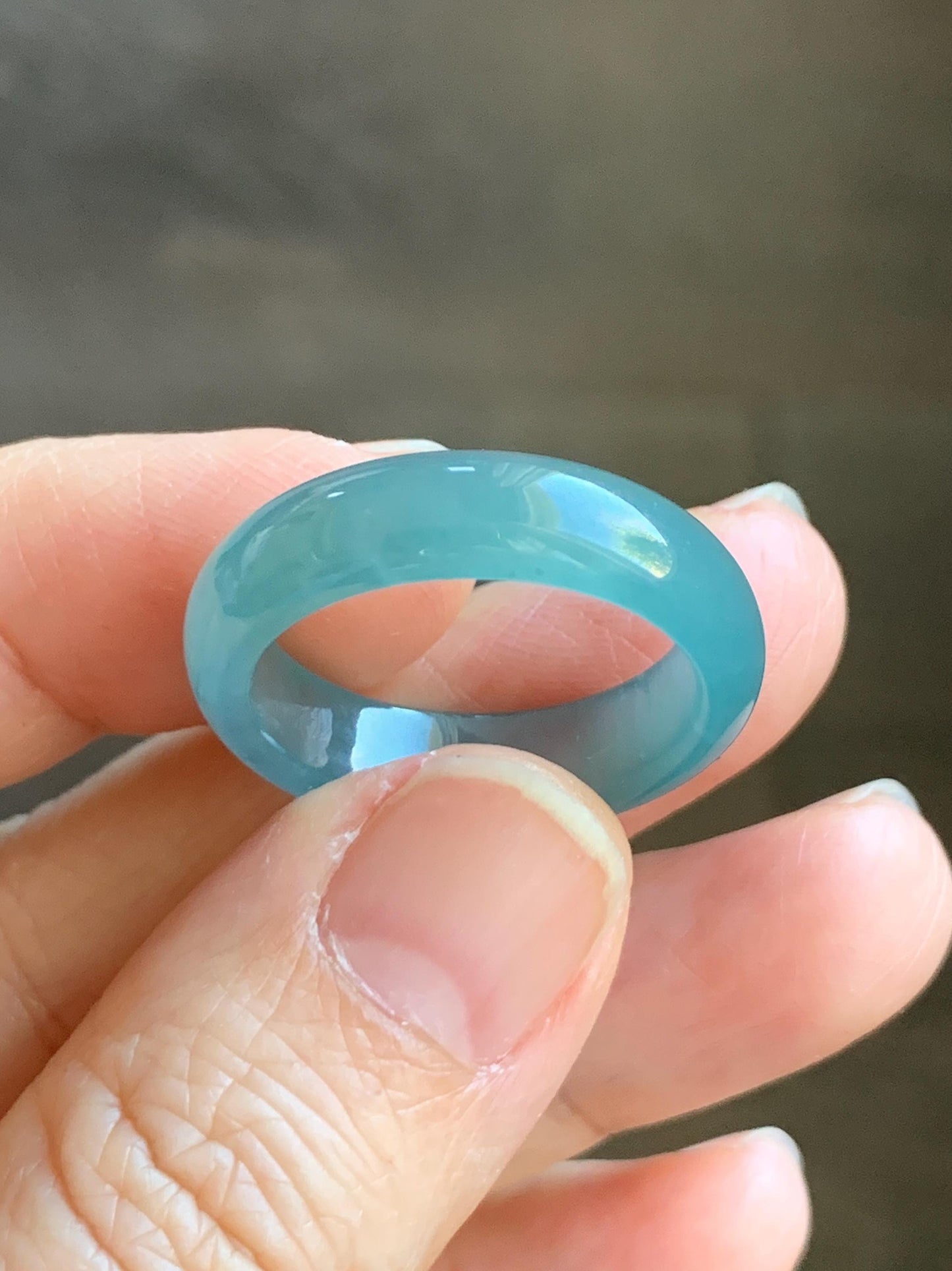 Natural Grade A Guatemalan Icy Translucent Gelatinous Teal Blue Jadeite Wide Band Ring Size 10.25 US 天然冰危蓝翡翠戒圈 KBL118