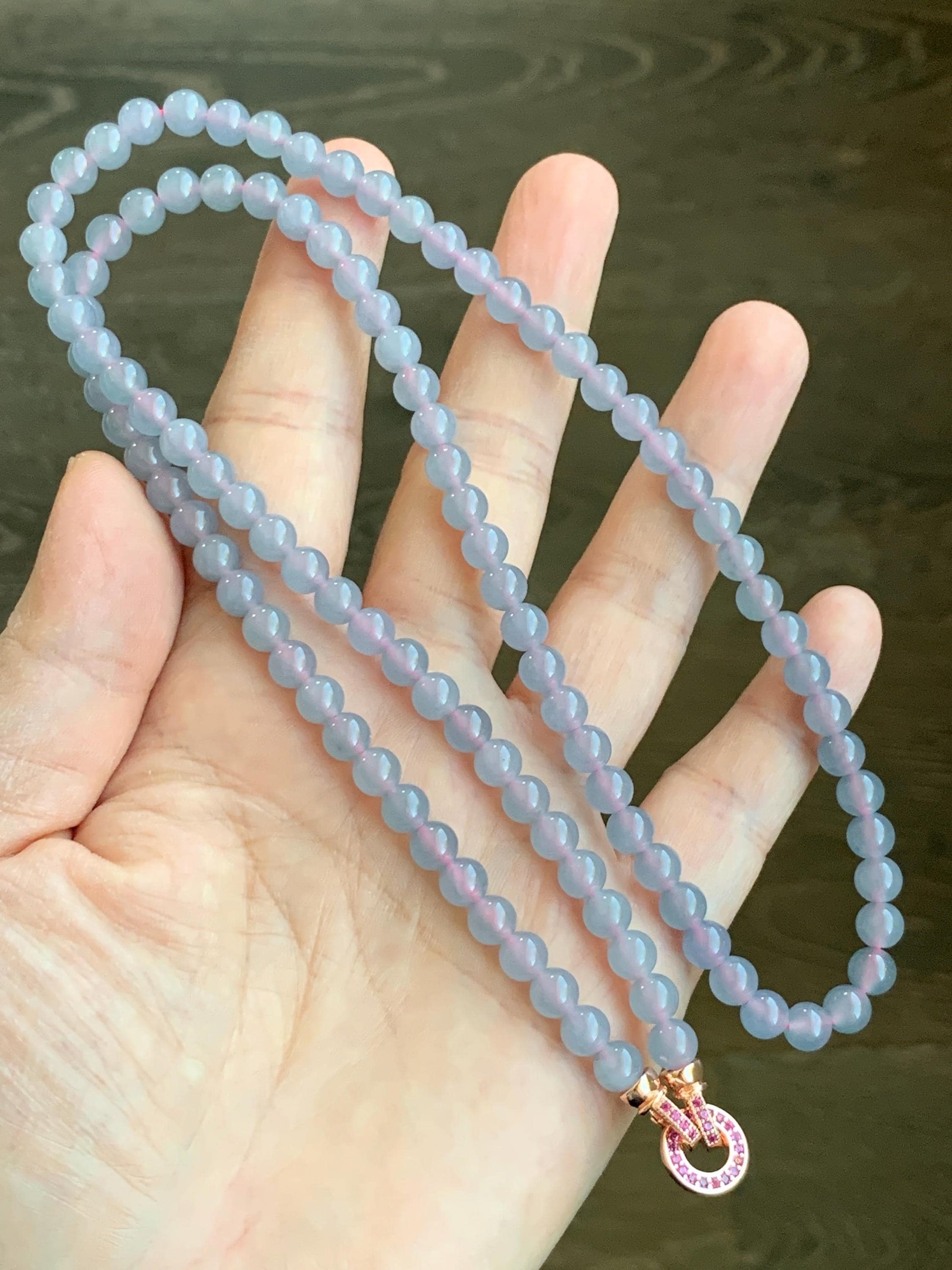 Certified Grade A Natural Guatemalan Icy Highly Translucent Light Pastel Blue Jadeite Beaded Necklace 5.8mm