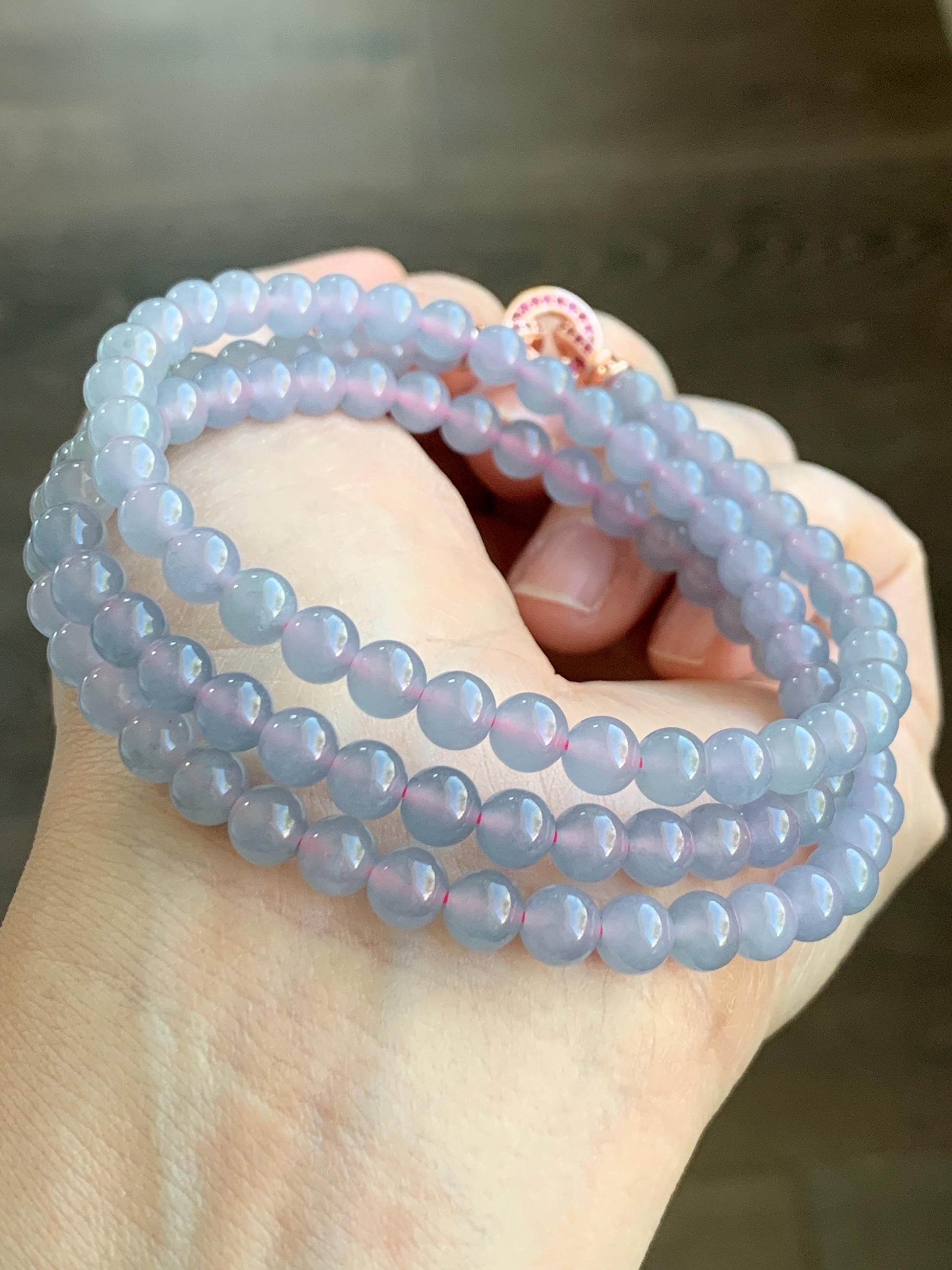 Certified Grade A Natural Guatemalan Icy Highly Translucent Light Pastel Blue Jadeite Beaded Necklace 5.8mm