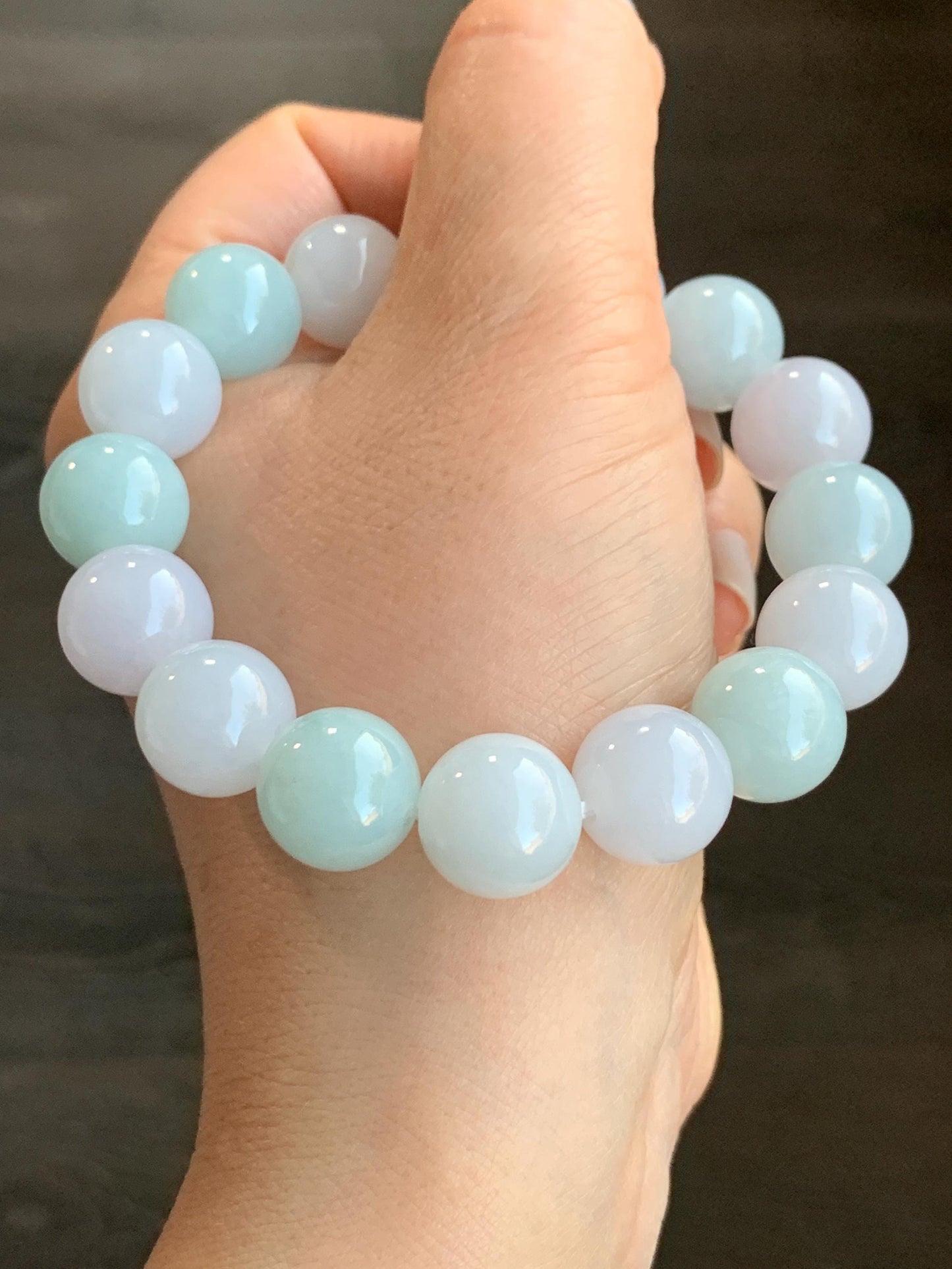 Certified Natural Grade A Icy Translucent Pastel Multicolored Jadeite Large Beads Beaded Bracelet Stretchy 13mm