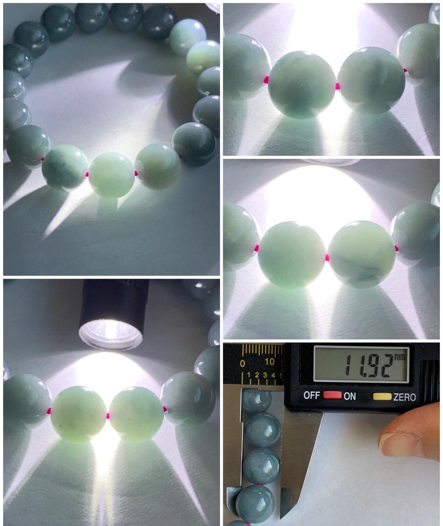 LARGE Natural Grade A Guatemalan Icy Translucent Dusty Purplish Blue Jadeite Beaded Bracelet 11.9mm 7.25” 49g 天然老种冰危暗蓝紫翡翠大卡手串 LZD168