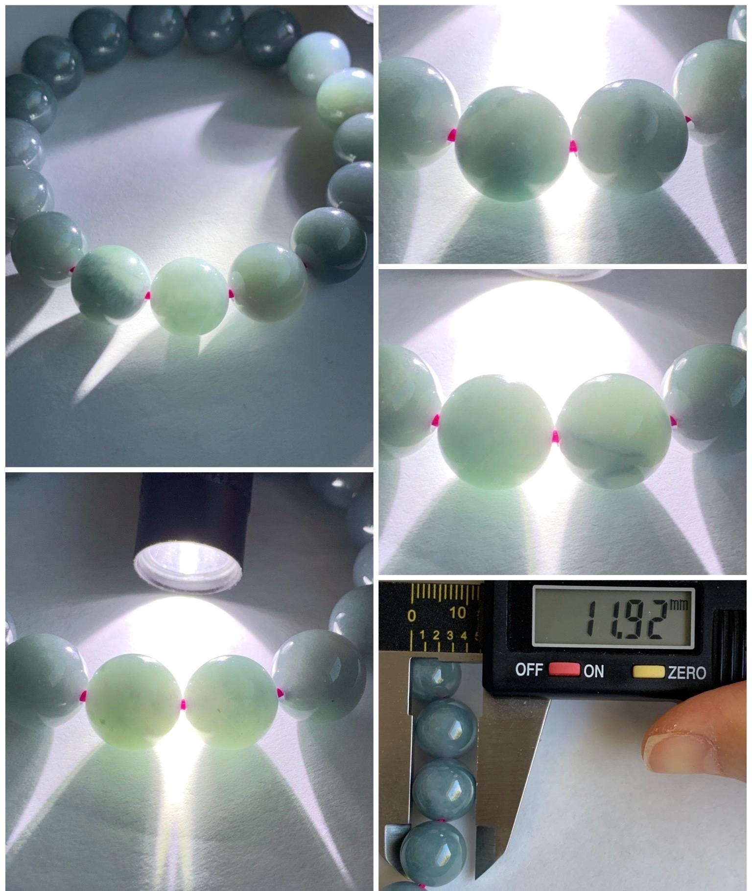 LARGE Natural Grade A Guatemalan Icy Translucent Dusty Purplish Blue Jadeite Beaded Bracelet 11.9mm 7.25” 49g 天然老种冰危暗蓝紫翡翠大卡手串 LZD168