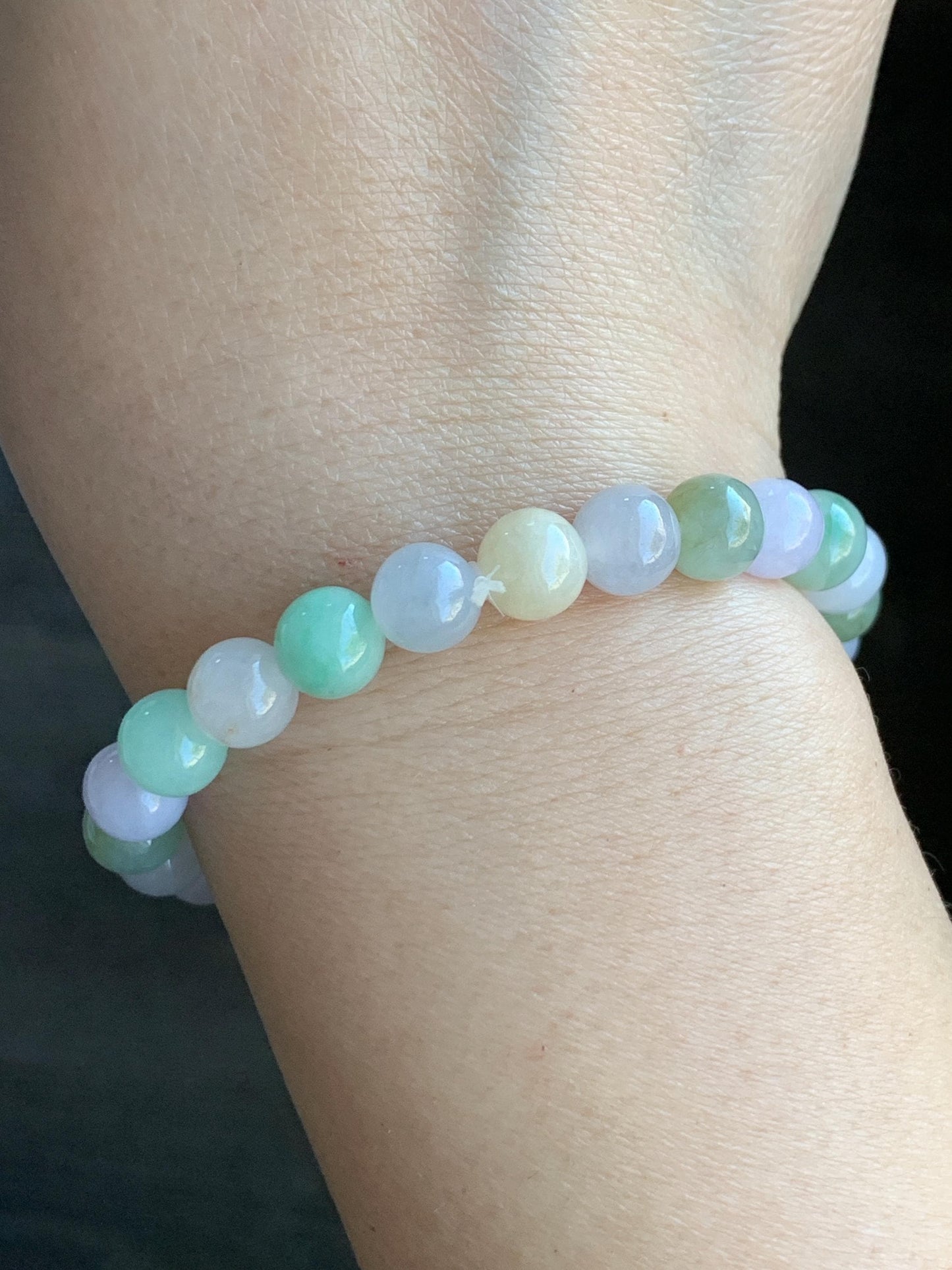 Natural Grade A Icy Translucent Multicolored Jadeite Round Beads Beaded Bracelet Stretchy 7.5mm 19g