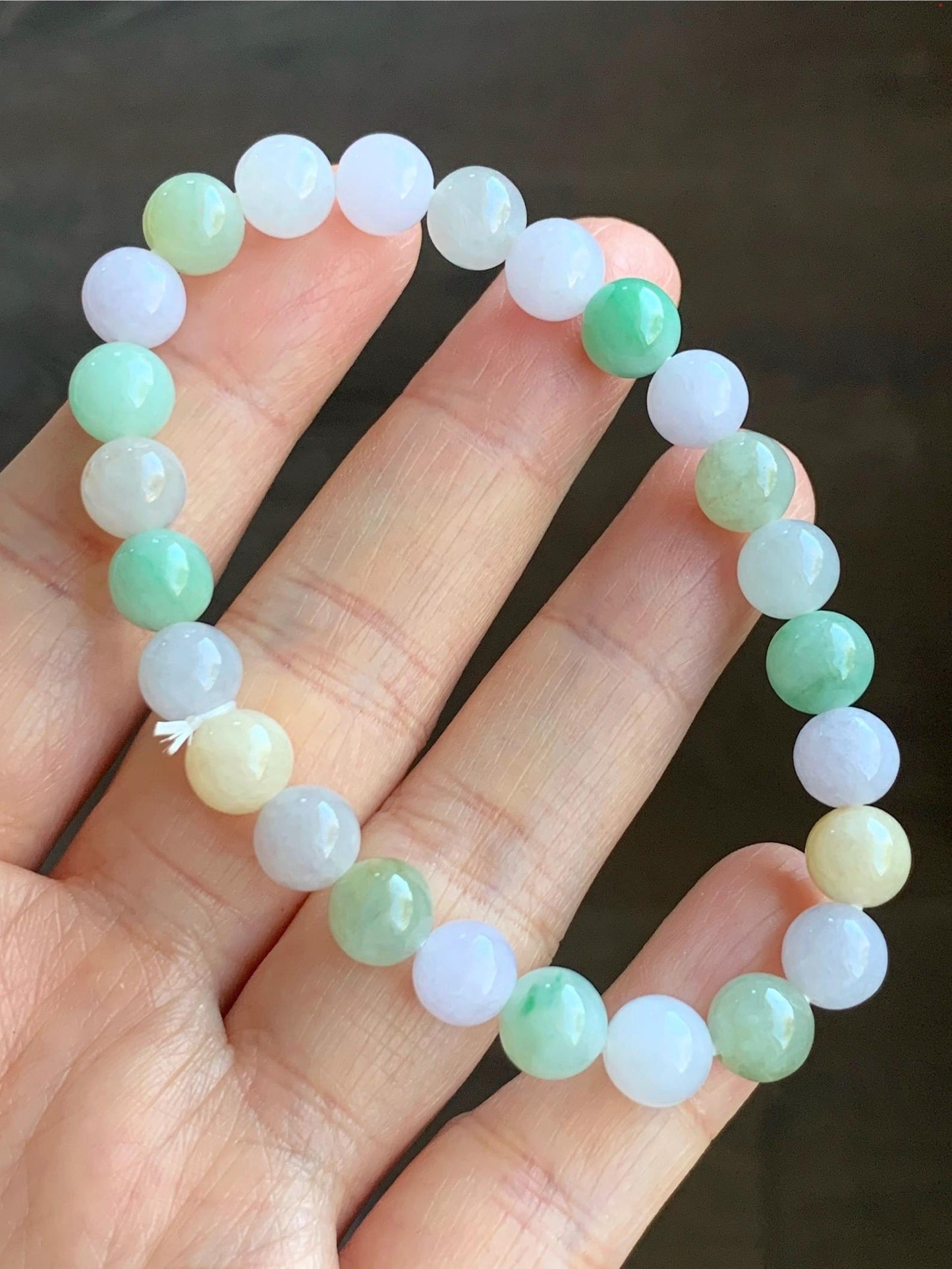 Natural Grade A Icy Translucent Multicolored Jadeite Round Beads Beaded Bracelet Stretchy 7.5mm 19g