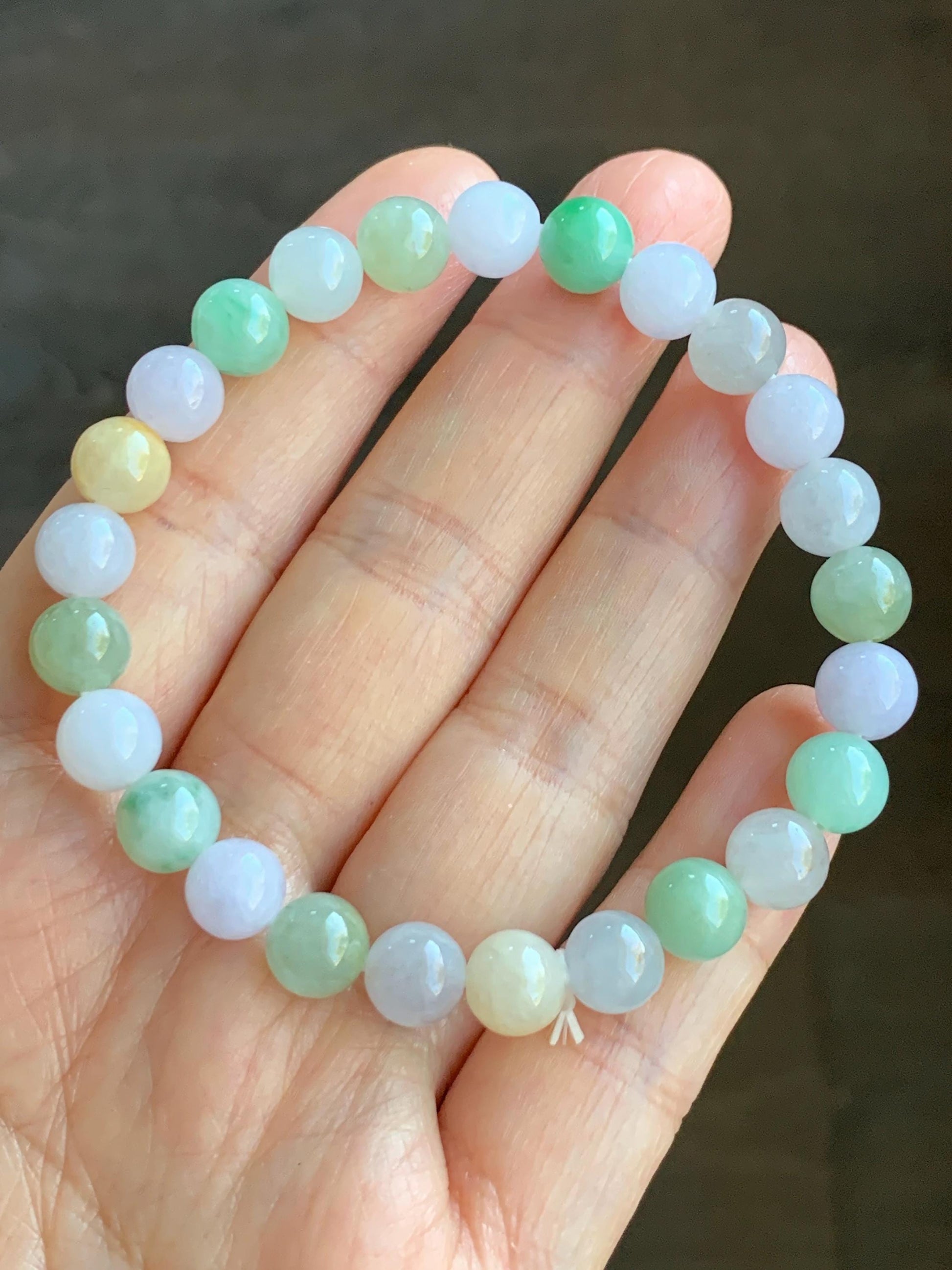 Natural Grade A Icy Translucent Multicolored Jadeite Round Beads Beaded Bracelet Stretchy 7.5mm 19g