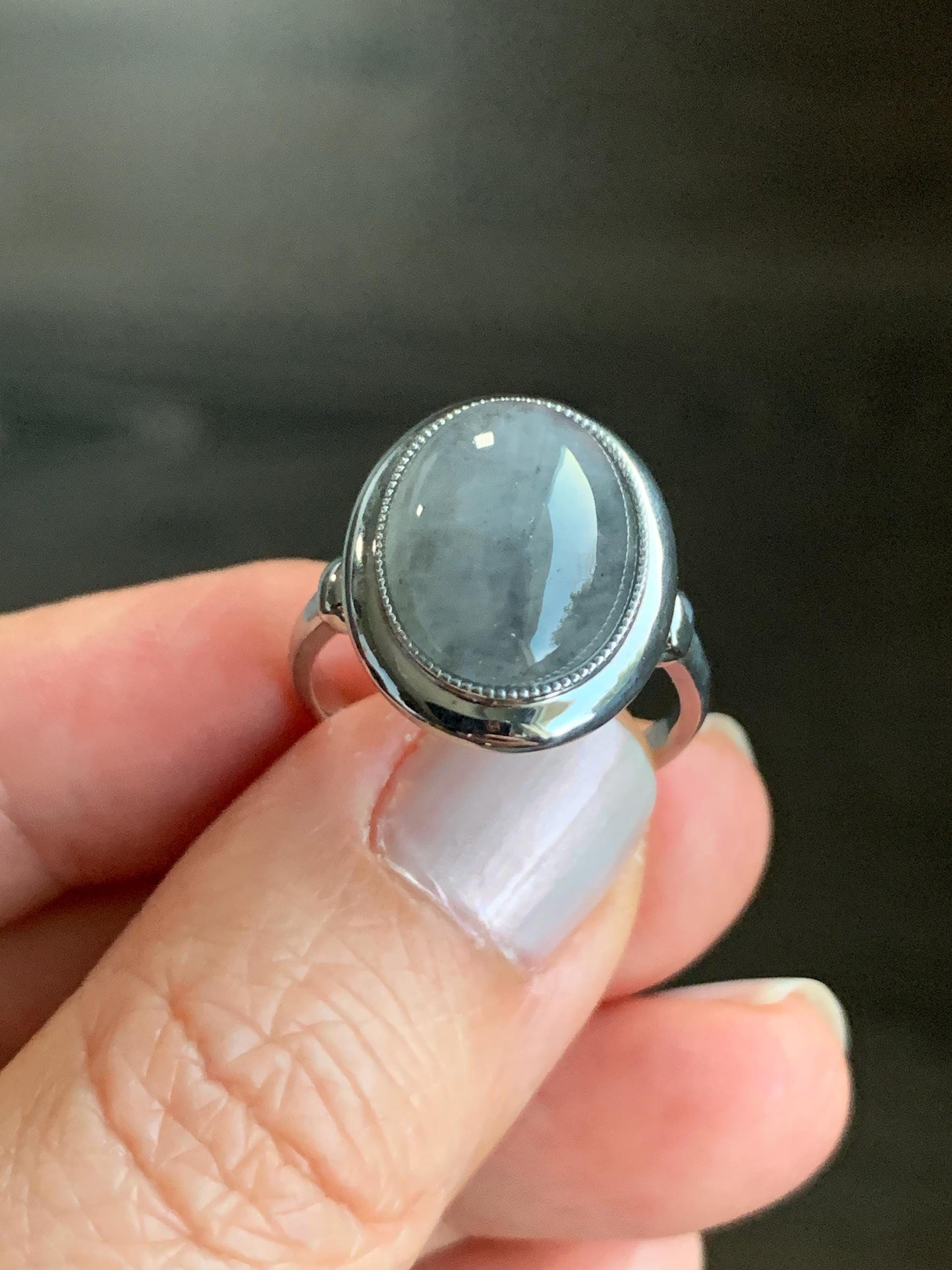 Certified Natural Grade A Icy Translucent Gelatinous Wuji Oval Jadeite Solitaire Ring Sterling Silver Size 7.25 US 4.43g
