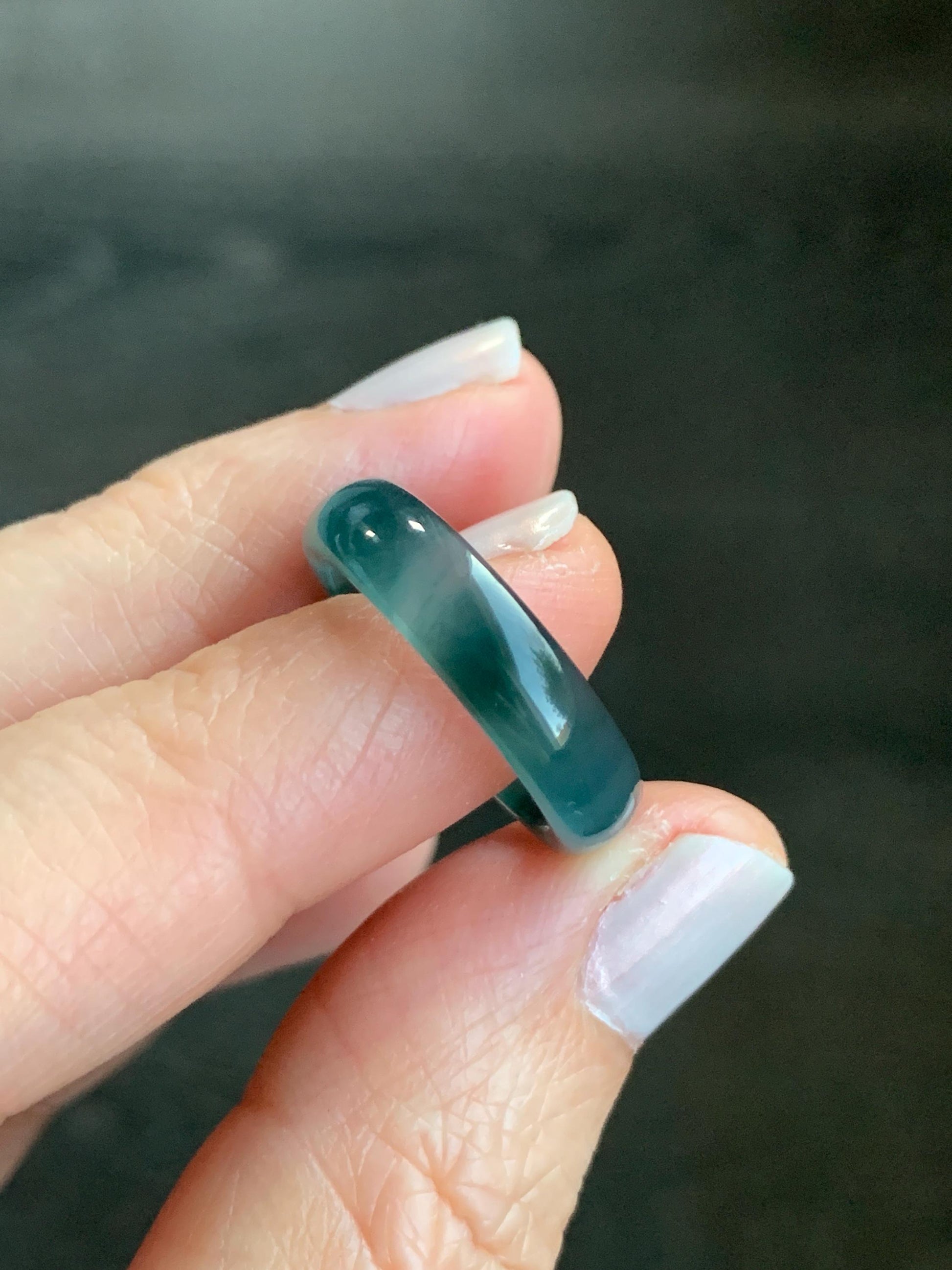 Natural Grade A Guatemalan Icy Highly Translucent Dark Teal Blue Jadeite Band Ring Size 6 US 天然冰危深蓝翡翠戒圈 SWL120B
