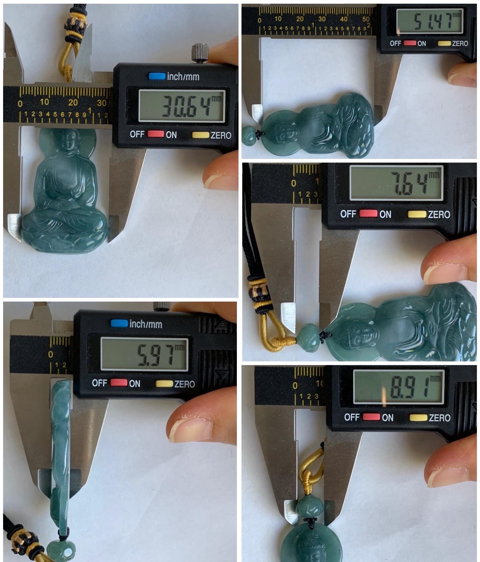 Natural Grade A Guatemalan Icy Translucent Gelatinous Teal Blue Jadeite Shakyamuni Buddha Pendant Rope Necklace 23.5" 20g 天然冰胶危蓝紫翡翠釋迦牟尼佛吊坠