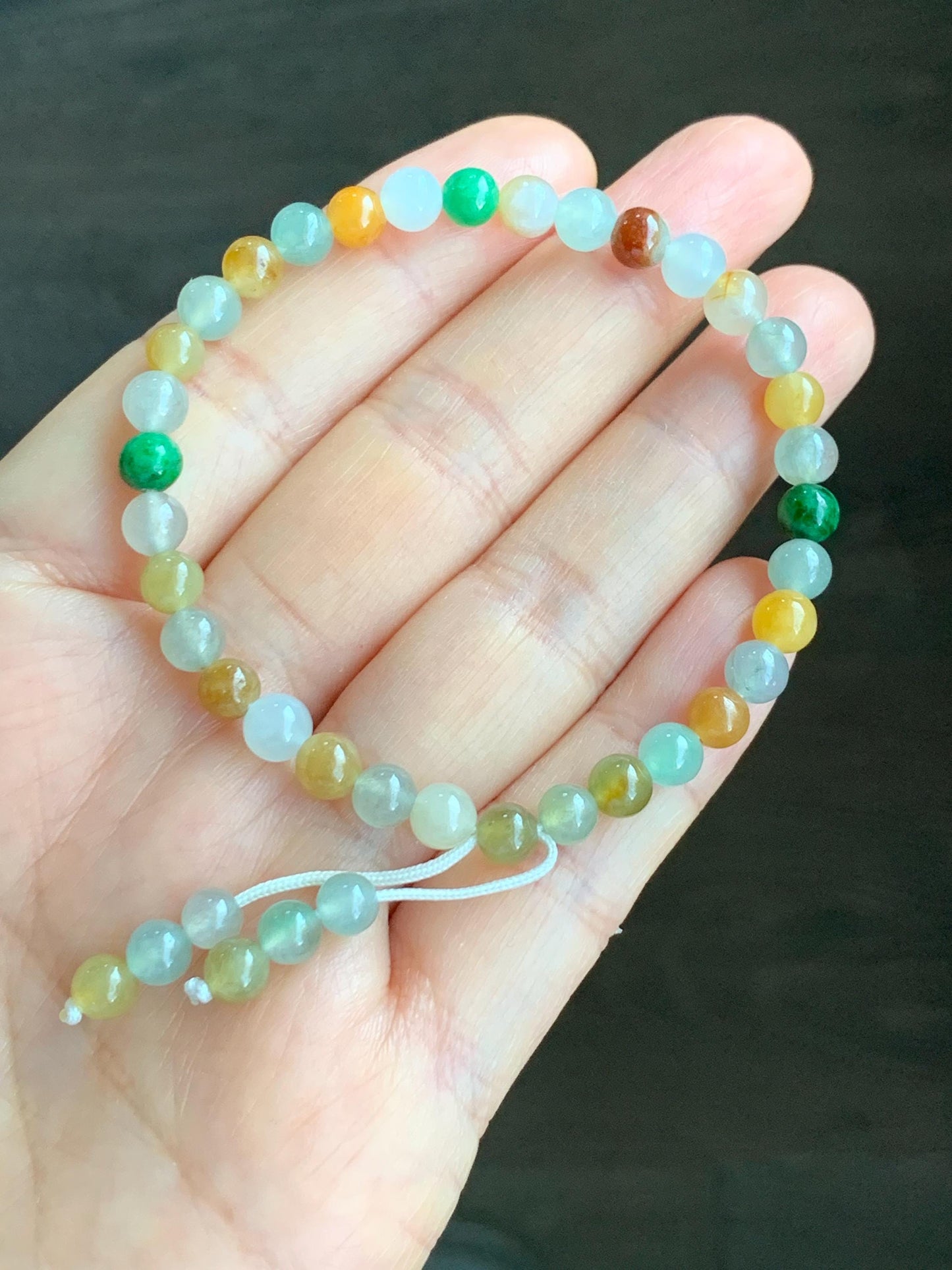 Natural Grade A Icy Translucent Vibrant Multicolored Jadeite Petite Beads Beaded Bracelet