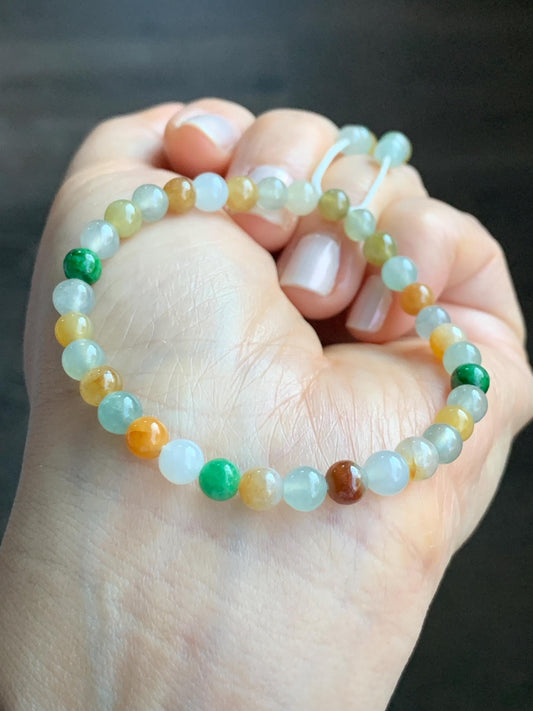 Natural Grade A Icy Translucent Vibrant Multicolored Jadeite Petite Beads Beaded Bracelet