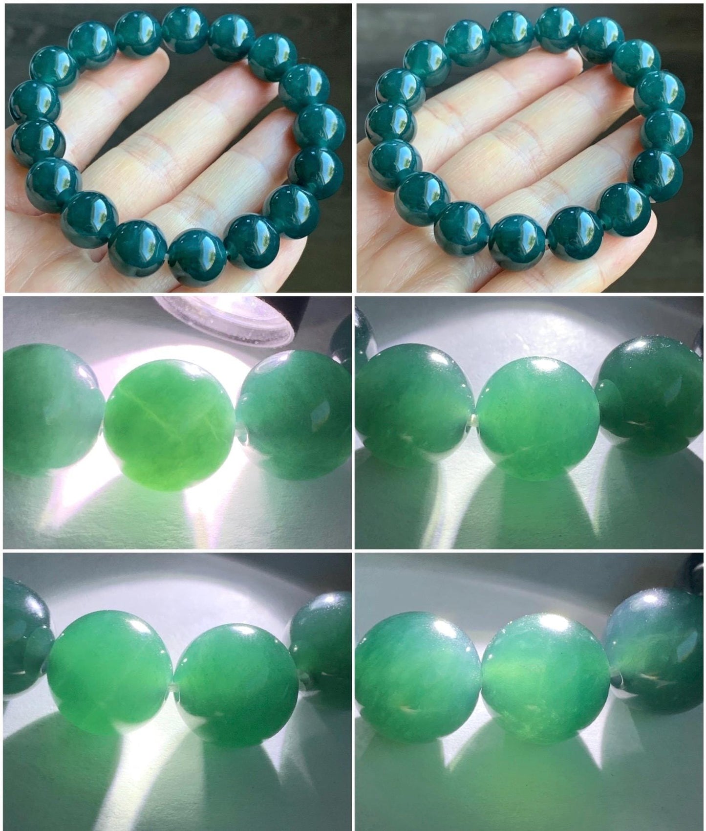 Certified Natural Grade A Guatemalan Icy Translucent Gelatinous Dark Teal Blue Jadeite Beaded Bracelet 11.8mm 7.25” 48g 天然老种冰危深蓝翡翠大卡手串 7853