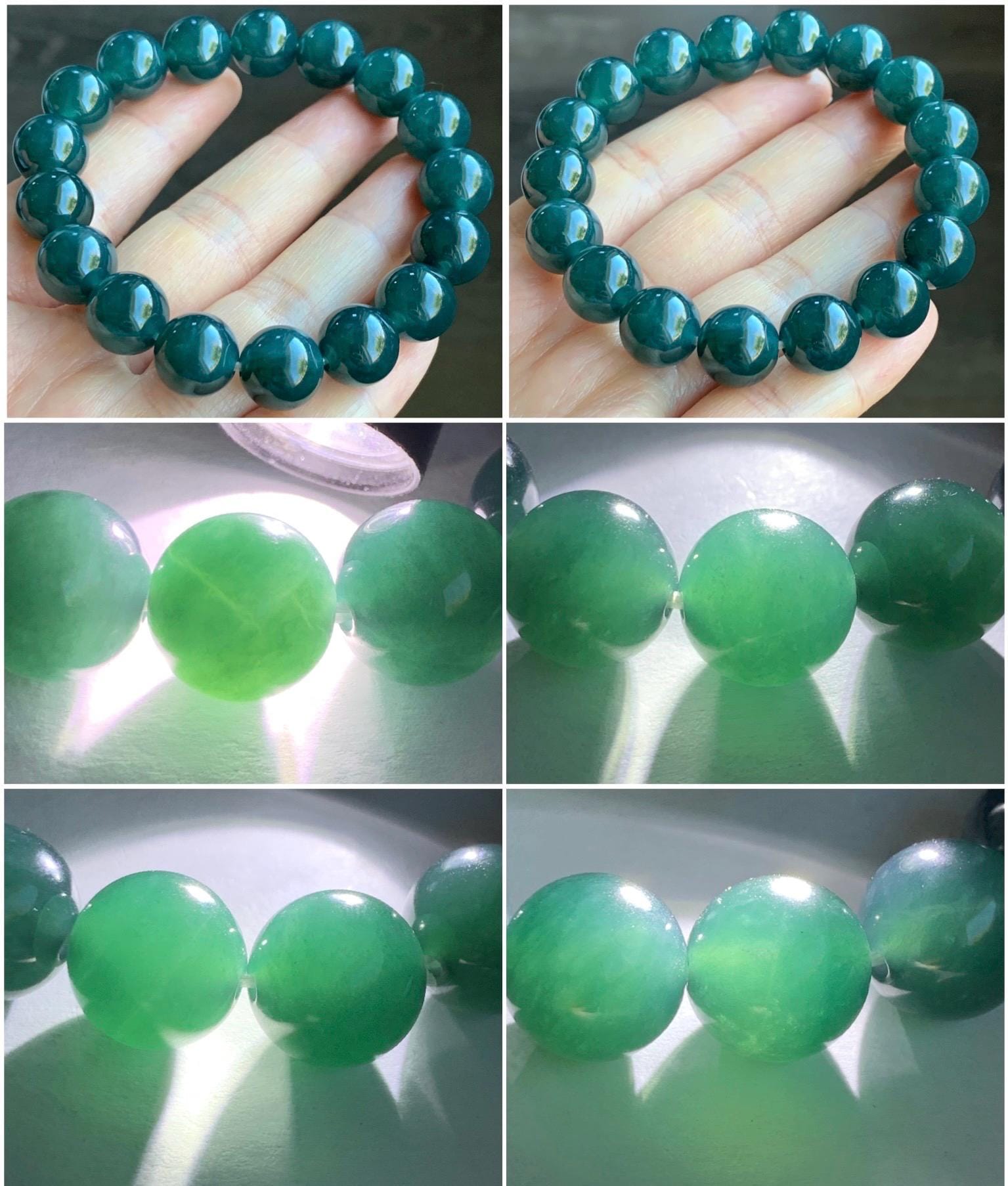 Certified Natural Grade A Guatemalan Icy Translucent Gelatinous Dark Teal Blue Jadeite Beaded Bracelet 11.8mm 7.25” 48g 天然老种冰危深蓝翡翠大卡手串 7853