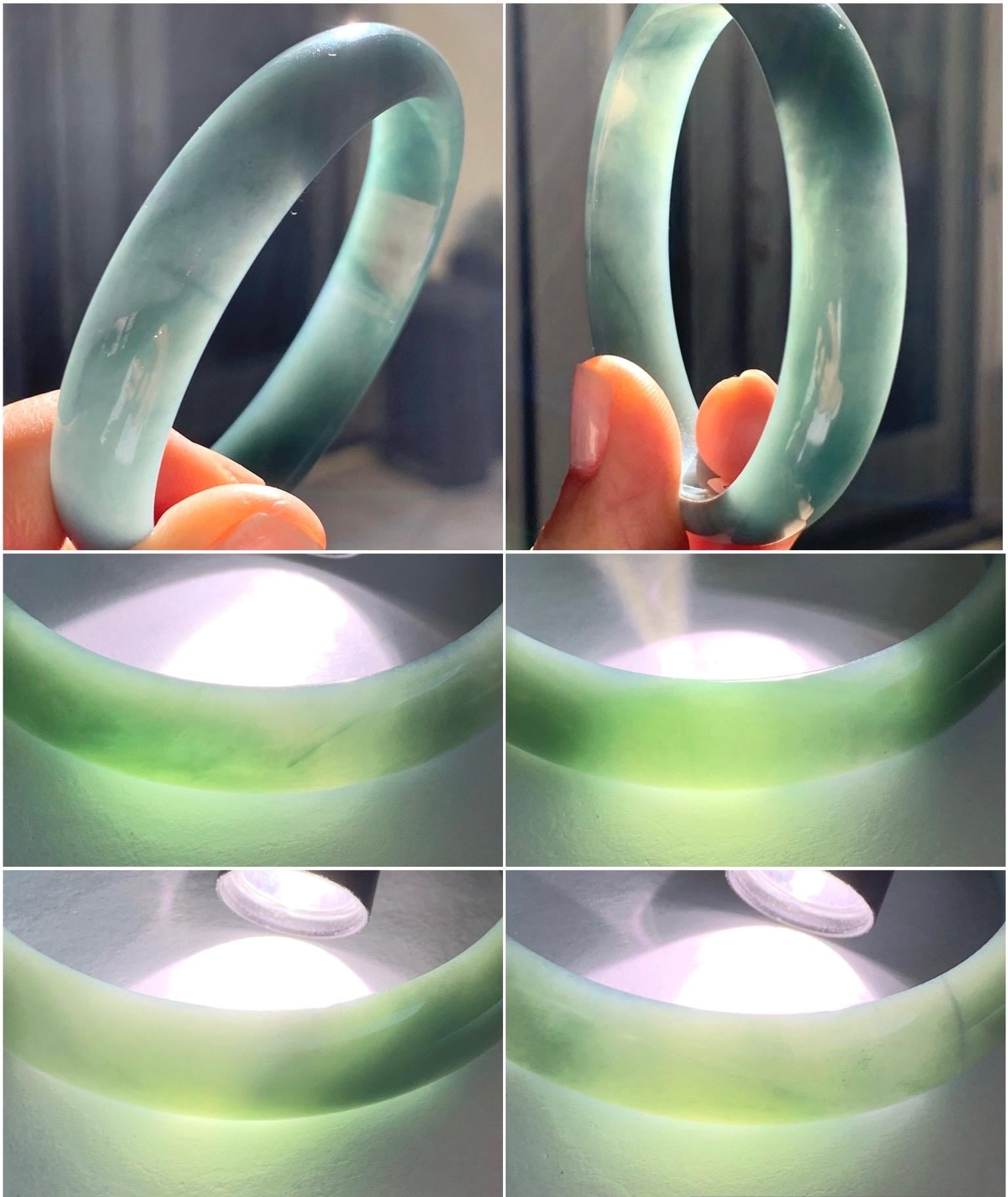 Certified Natural Grade A Guatemalan Icy Translucent Teal Blue Jadeite Bangle Bracelet 56.2mm 7” 11.8x5.5mm 34.8g 天然老种冰危蓝翡翠正圈手镯 1692