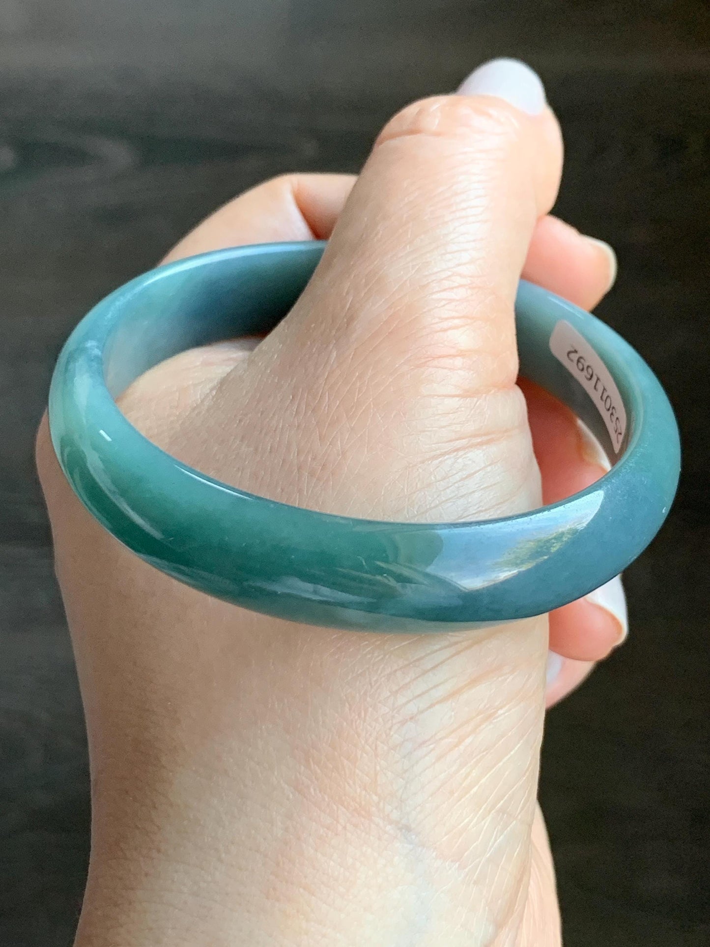 Certified Natural Grade A Guatemalan Icy Translucent Teal Blue Jadeite Bangle Bracelet 56.2mm 7” 11.8x5.5mm 34.8g 天然老种冰危蓝翡翠正圈手镯 1692