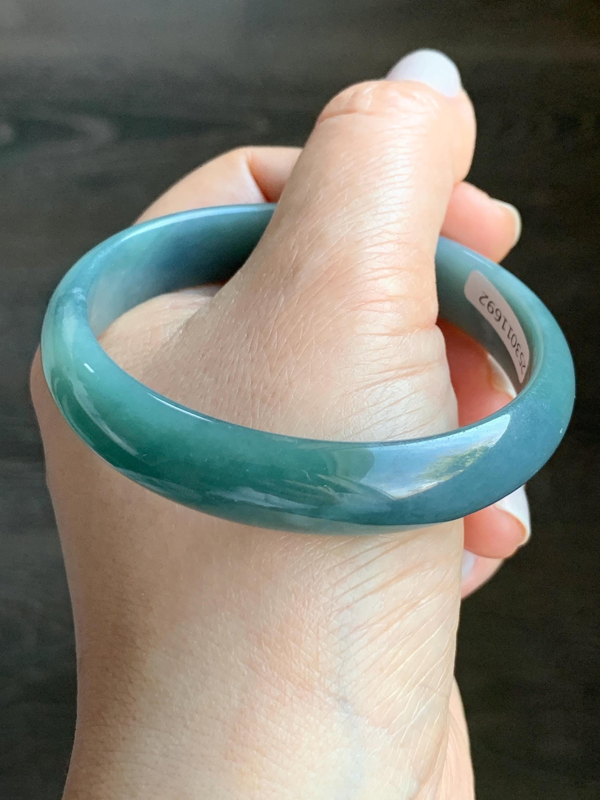 Certified Natural Grade A Guatemalan Icy Translucent Teal Blue Jadeite Bangle Bracelet 56.2mm 7” 11.8x5.5mm 34.8g 天然老种冰危蓝翡翠正圈手镯 1692
