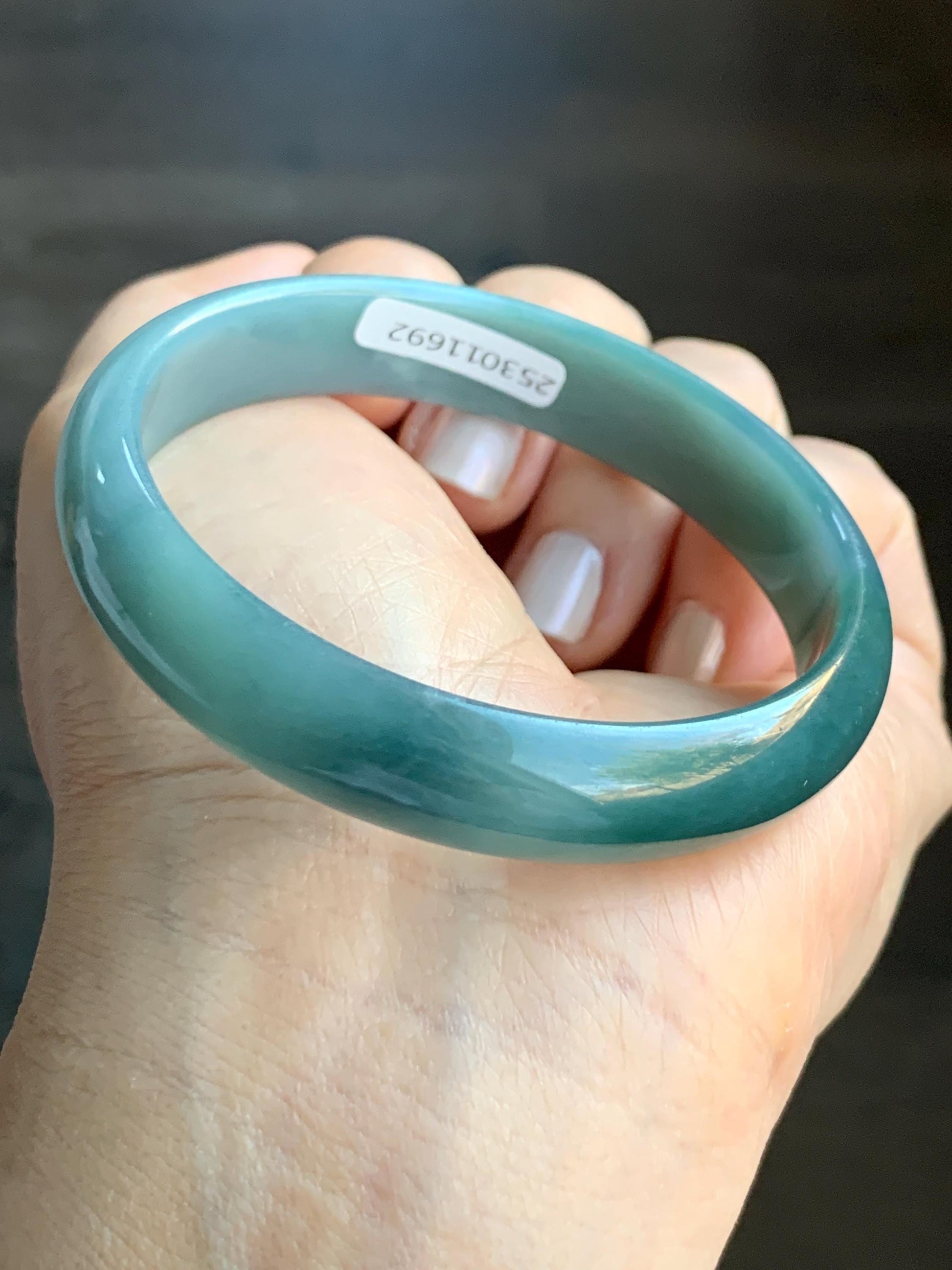 Certified Natural Grade A Guatemalan Icy Translucent Teal Blue Jadeite Bangle Bracelet 56.2mm 7” 11.8x5.5mm 34.8g 天然老种冰危蓝翡翠正圈手镯 1692