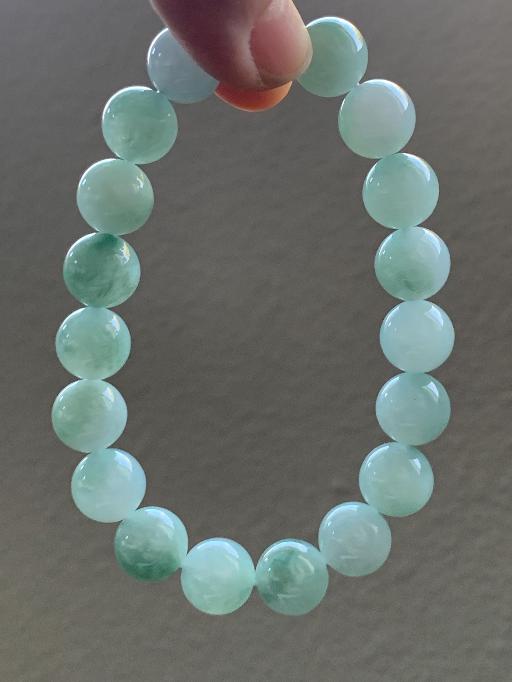 Certified Natural Grade A Icy Translucent Gelatinous Bicolored Jadeite Large Beads Beaded Bracelet 11mm 7.75” 41.7g 天然冰胶白加青鸳鸯翡翠大卡手串 1701