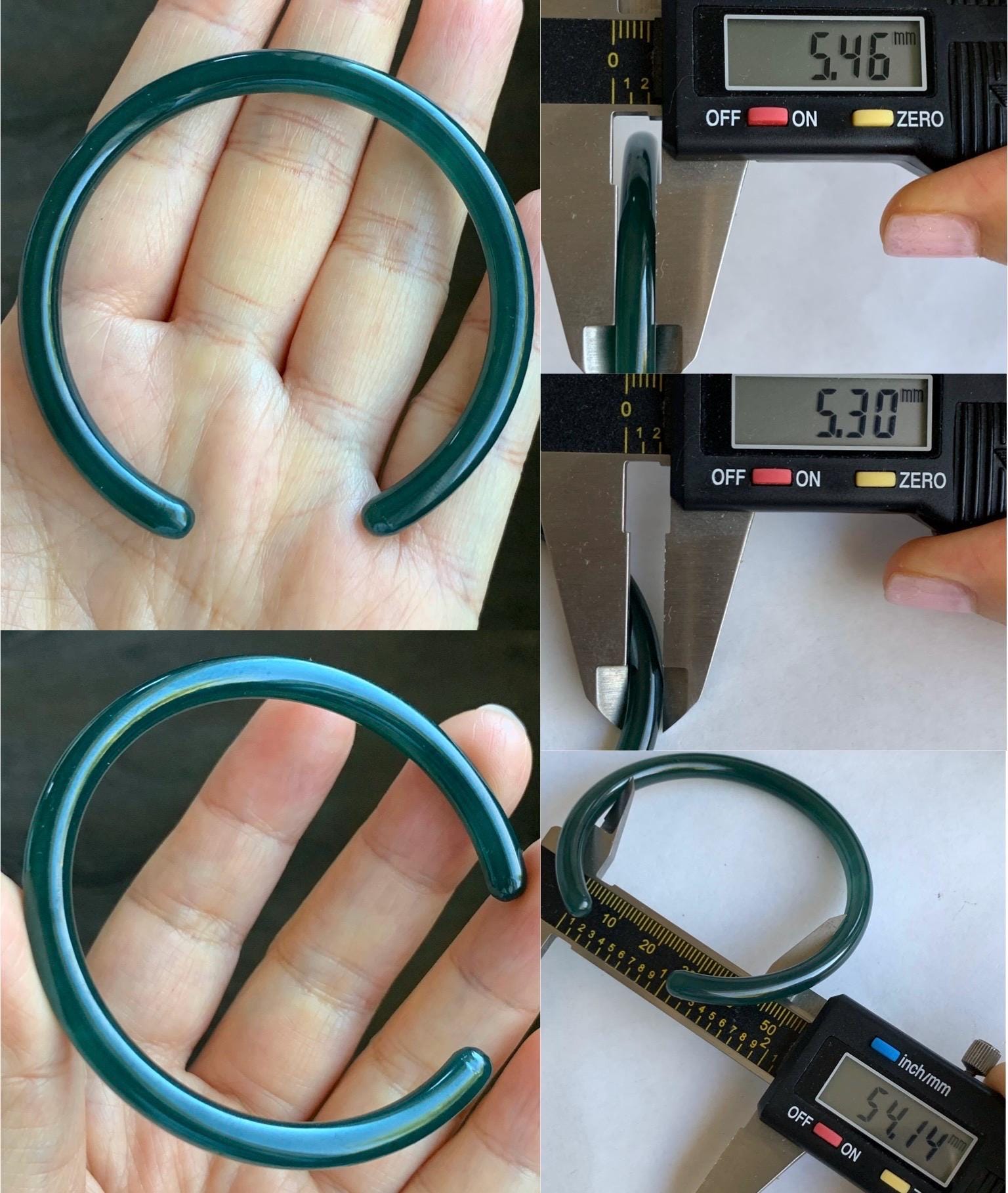Natural Grade A Guatemalan Icy Translucent Gelatinous Dark Teal Green Jadeite Open Bangle Bracelet 54.1mm 6.65" 12g 天然老种冰胶危篮绿翡翠开口镯