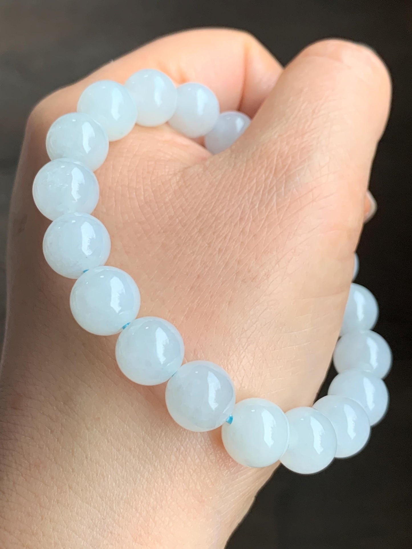 Natural Grade A Premium Icy Translucent Gelatinous White Jadeite Large Beads Dusty Blue Buddha Head Beaded Bracelet 7”