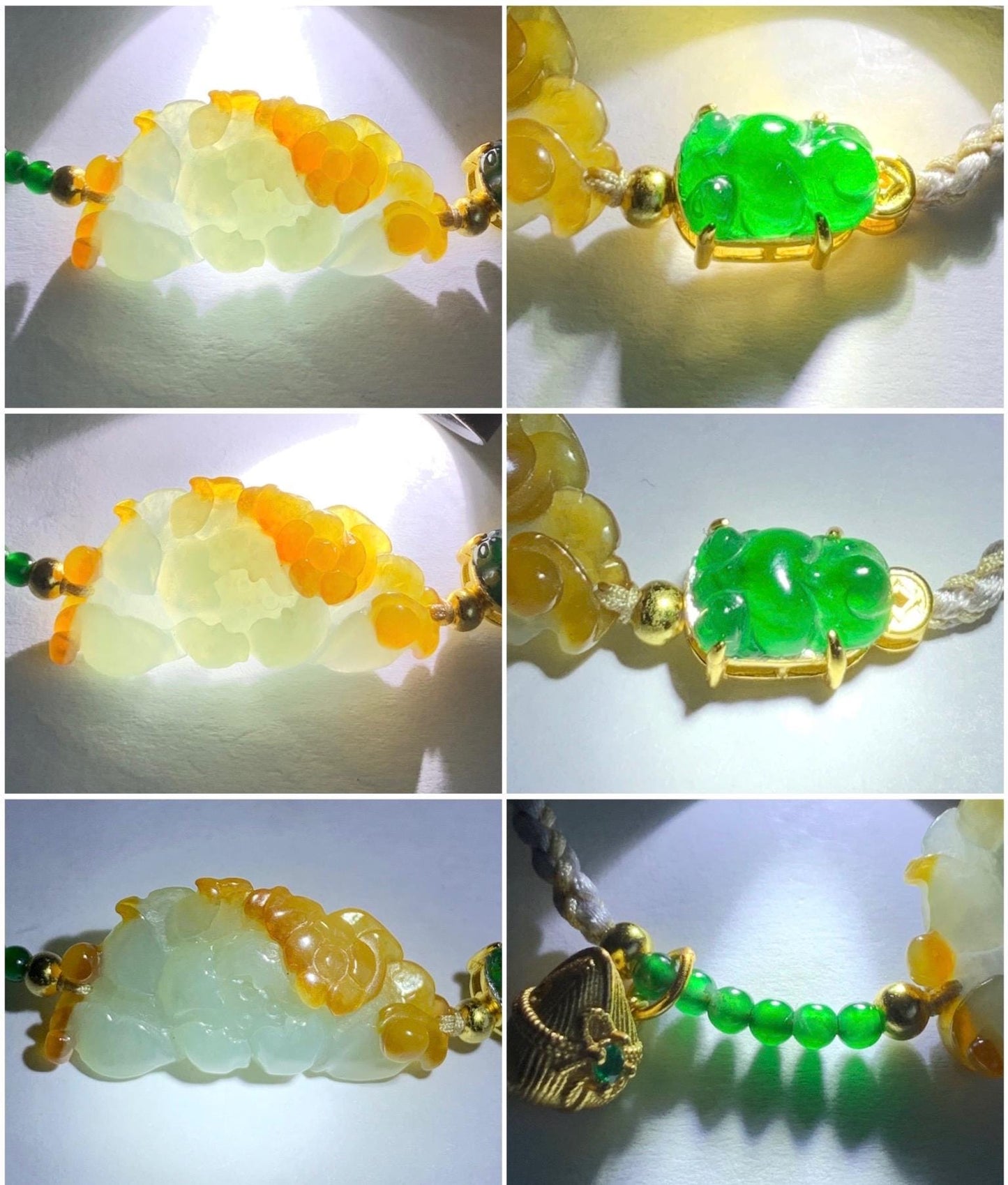 Natural Icy Translucent Multicolored Jadeite Lotus Flower Goldfish Zongzi Charm Rope Bracelet Sterling Silver Adjustable 天然撒金翡翠莲花危绿金鱼潘多拉粽子手绳