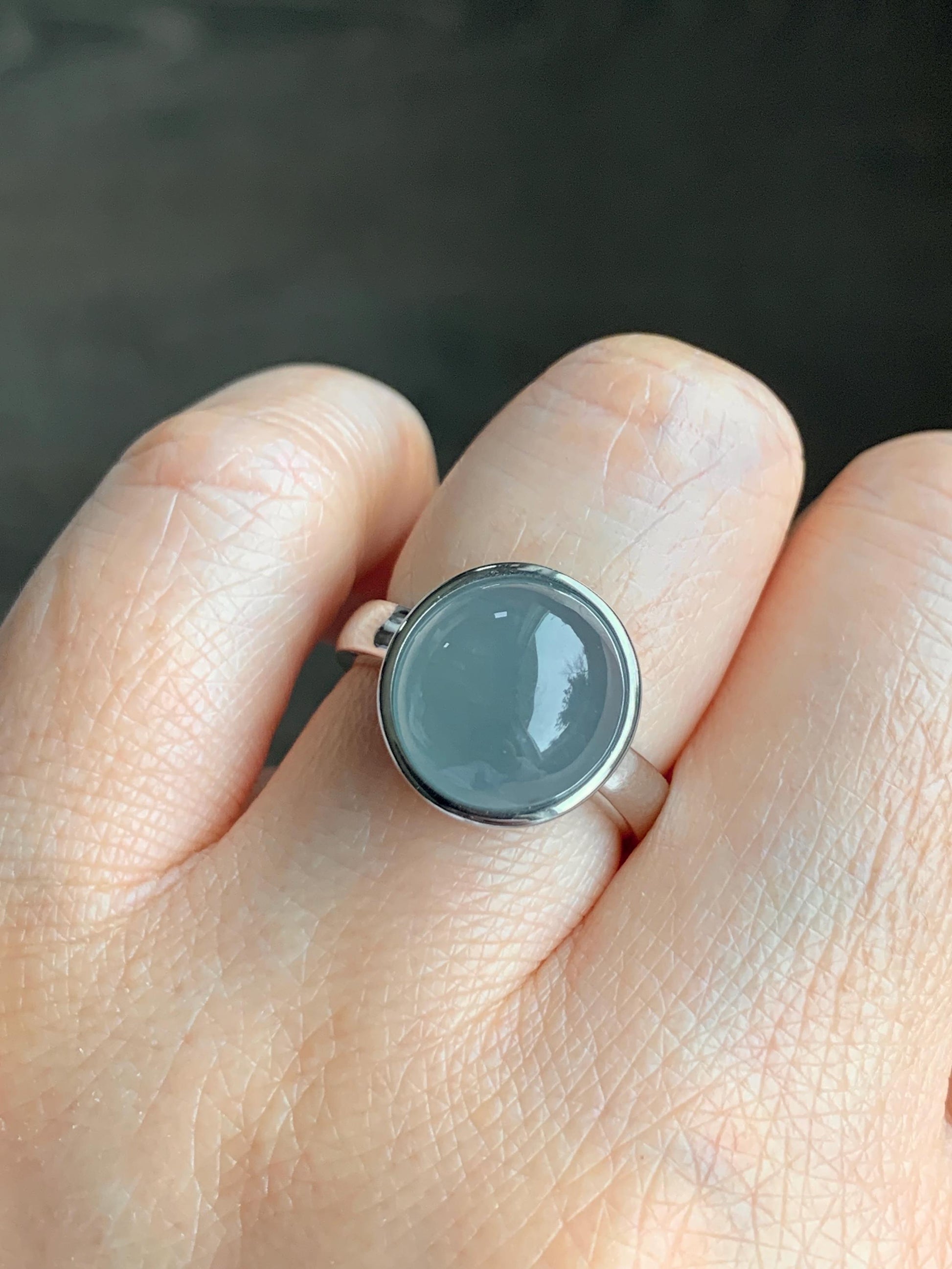 Certified Natural Guatemalan Icy Translucent Dusty Light Blue Jadeite Large Oval Ring Sterling Silver size 7 US