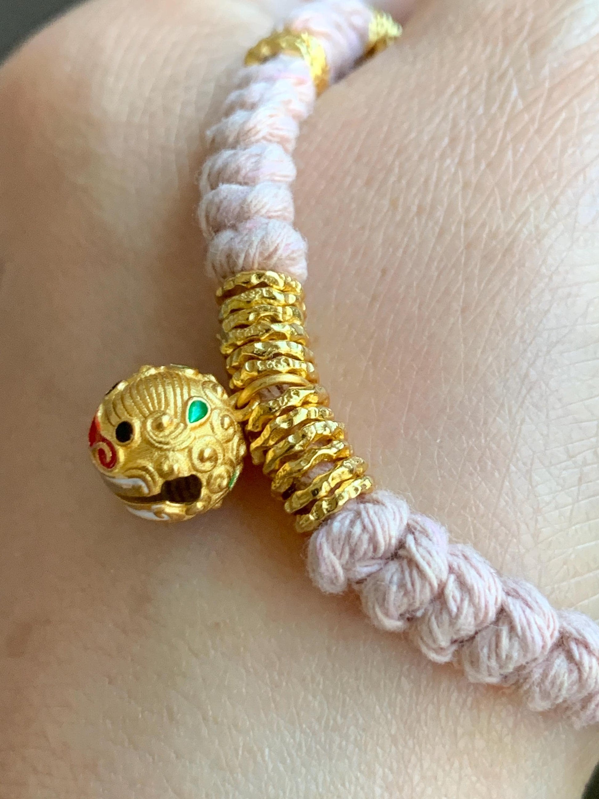 Sterling Silver Pan Chan Rings and Pixiu Charm Handcrafted Beaded Rope Fortune Bracelet Adjustable 6.75” 9g 纯银S925盘缠貔貅铃铛手工手绳