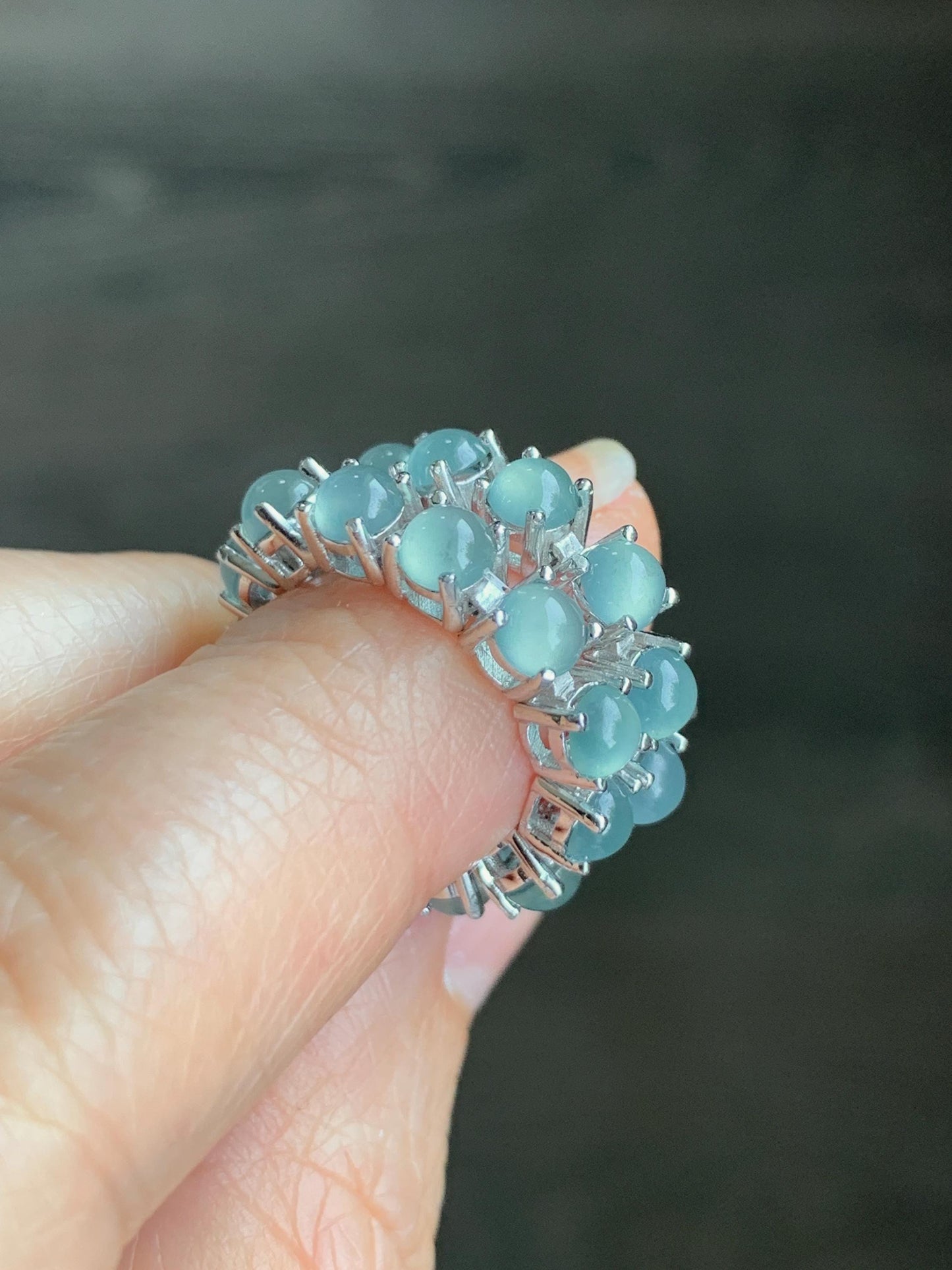 Certified Natural Guatemalan Grade A Icy Highly Translucent Light Blue Jadeite Tennis Bracelet Sterling Silver 6.5”-8” 天然冰危浅蓝起光翡翠银镶手链 1676