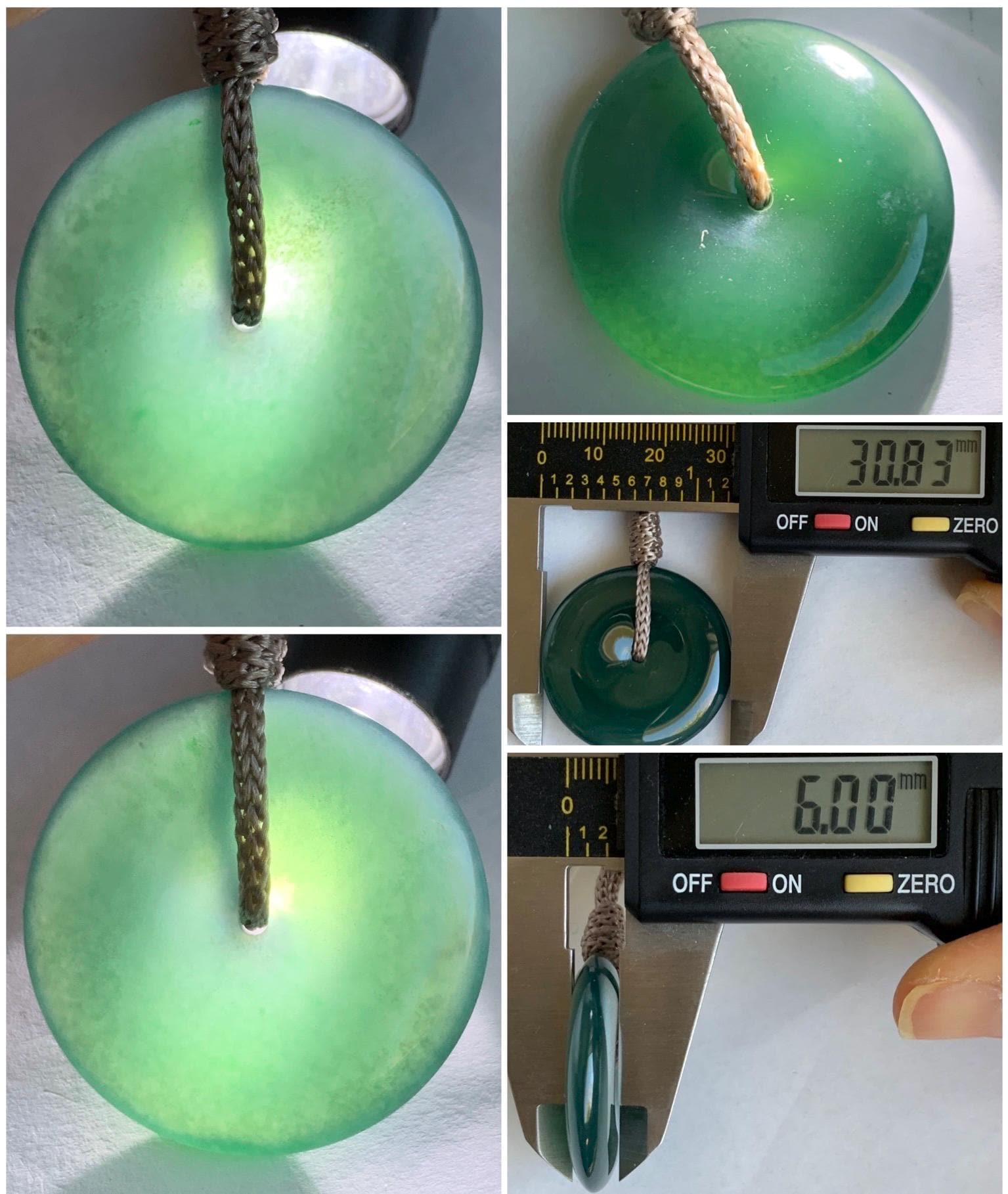 Natural Grade A Guatemalan Icy Translucent Deep Teal Green Jadeite Large Ping An Kou Donut Pendant Rope Necklace 24" 天然冰危深蓝绿翡翠平安扣吊坠项链 WDKC