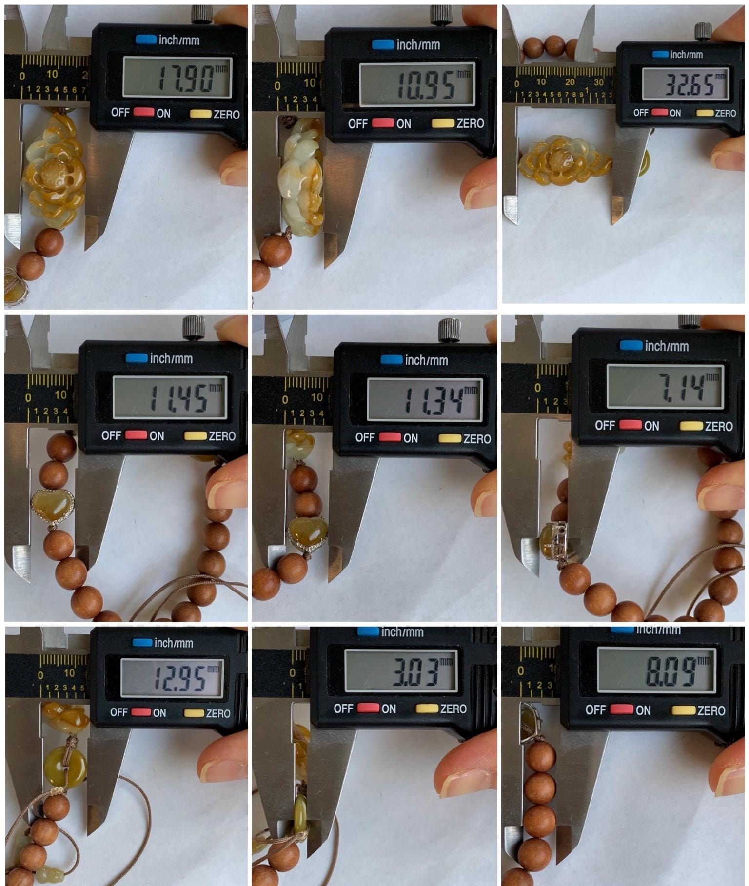 Stunning Natural Icy Translucent Yellow Jadeite Carved 3D Lotus Flower Donut Heart Charm Wood Beads Beaded Bracelet 6.5” 16g 天然起胶冰黄翡翠莲花木珠手串