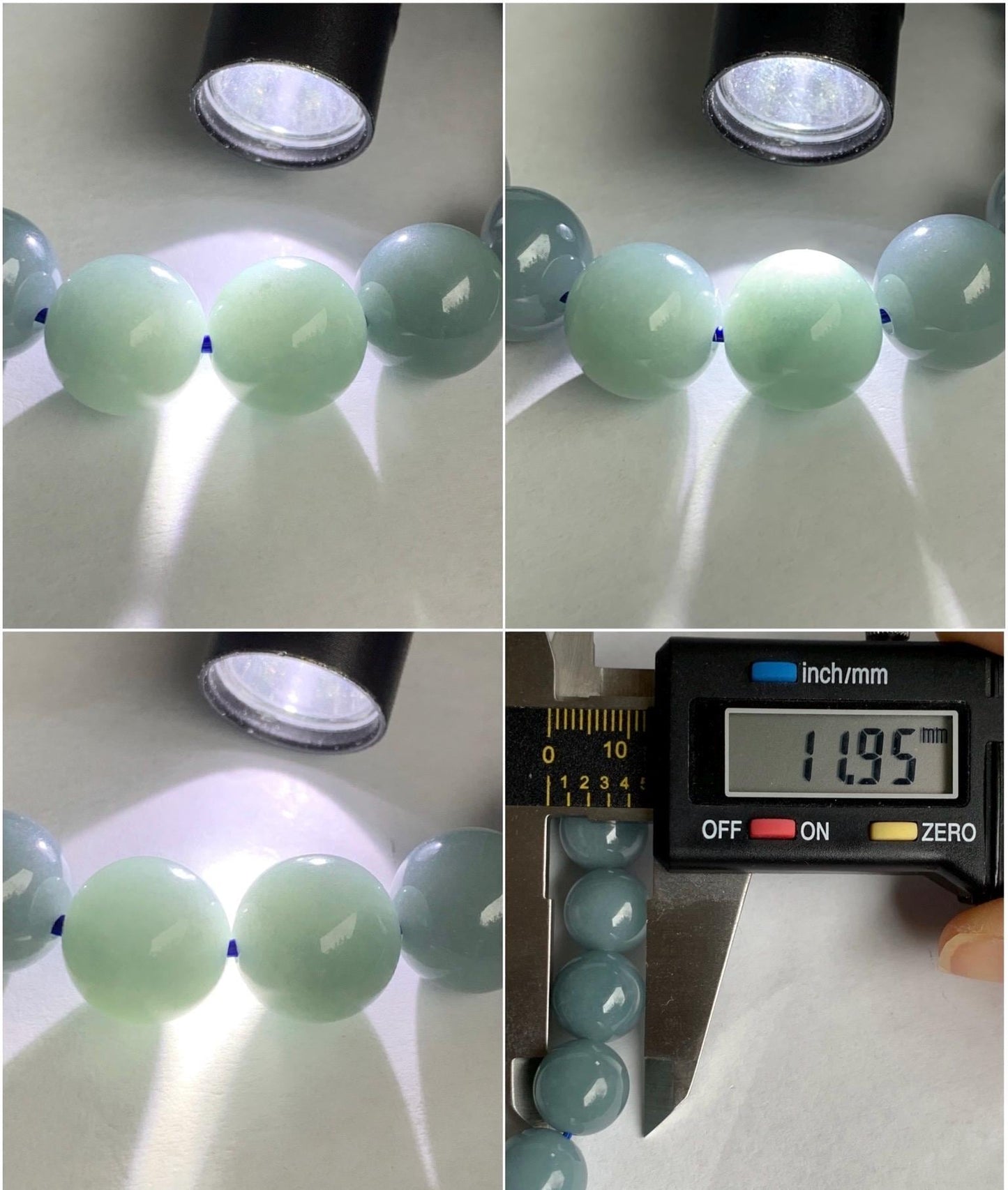 Natural Guatemalan Icy Translucent Dusty Light Blue Jadeite Beaded Bracelet Stretchy 7.25” 11.8mm 47g 天然冰危淡蓝翡翠圆珠手串 DHL350