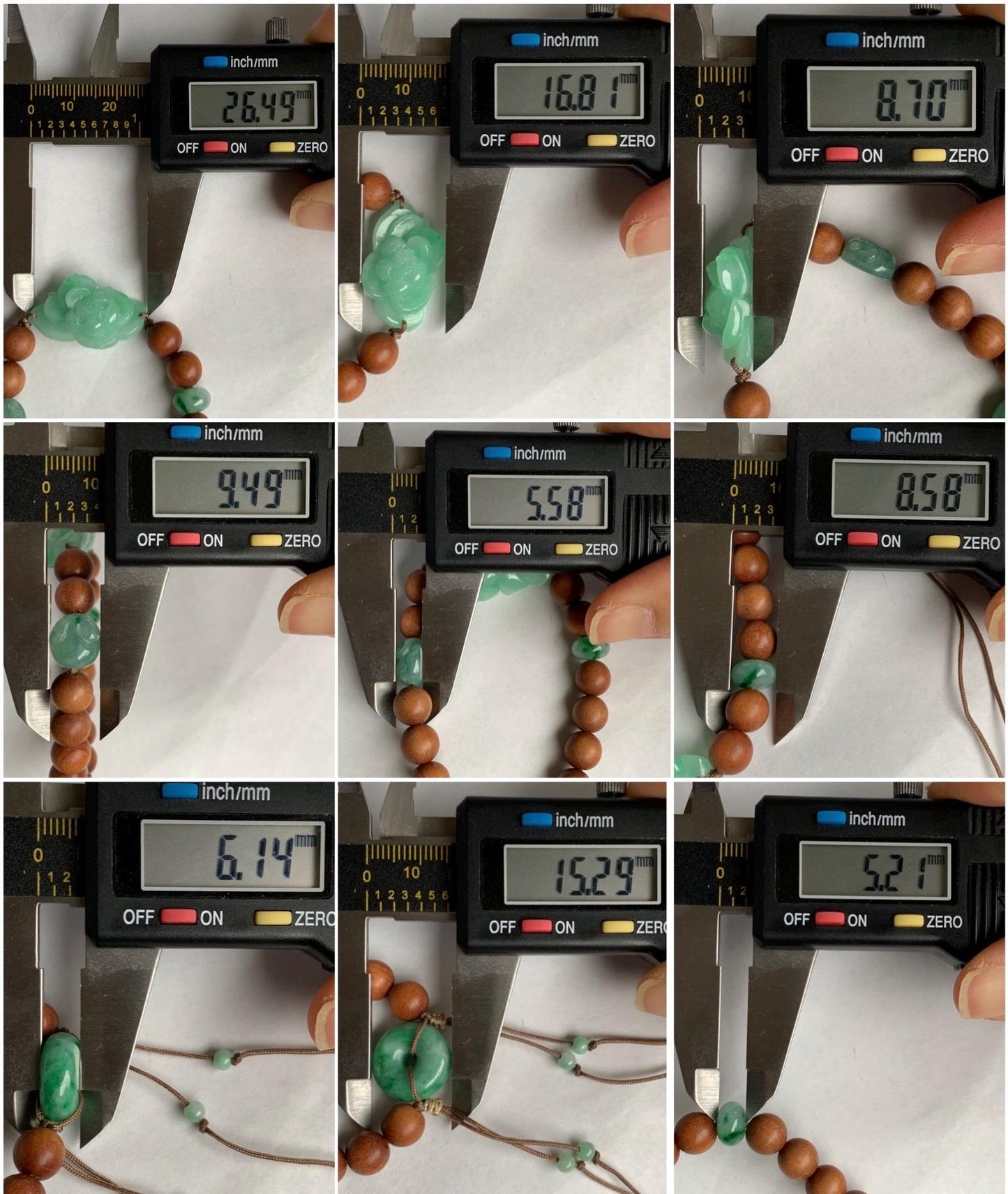 Natural Grade A Icy Translucent Apple Green Jadeite Lotus Flower Donut Rabbit Charm Wood Beads Beaded Bracelet 6.5” 14g 天然冰果绿翡翠莲花木珠手串