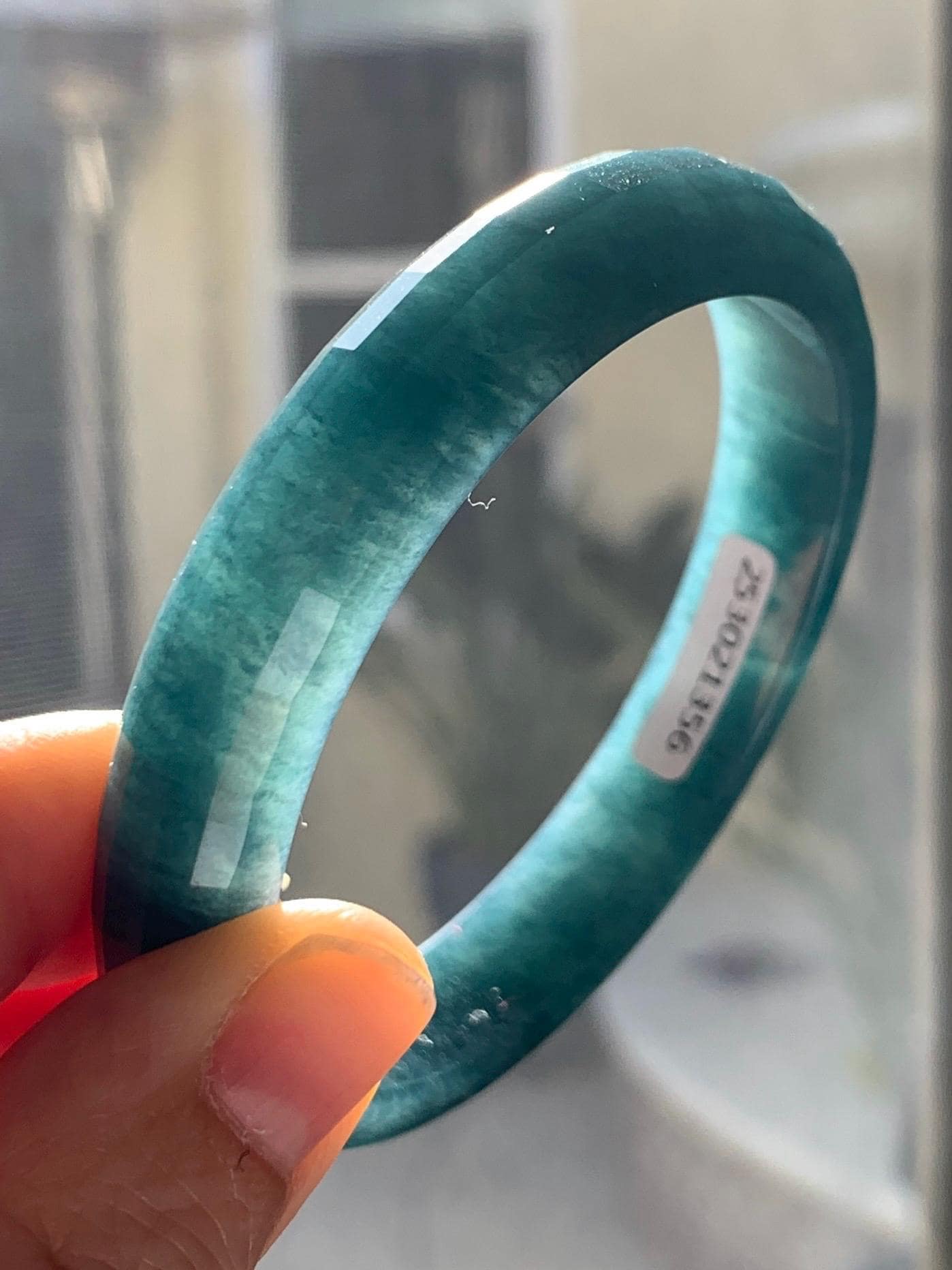 Certified Natural Grade A Guatemalan Icy Translucent Dark Blue Marbled Jadeite Faceted Bangle 56.3mm 11.5x6.8mm 43g 天然老种冰危深蓝翡翠正圈切割面手镯 1356