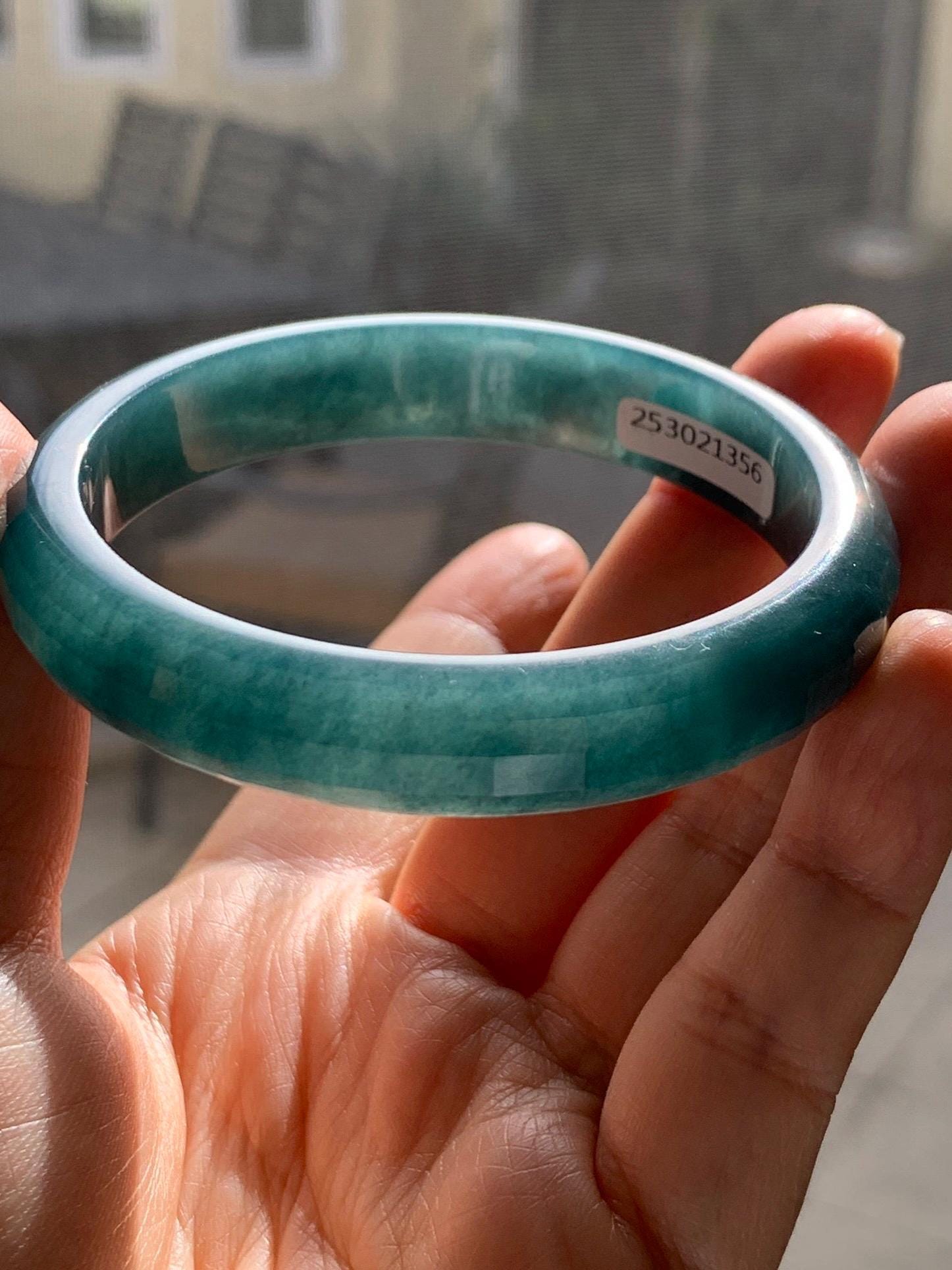 Certified Natural Grade A Guatemalan Icy Translucent Dark Blue Marbled Jadeite Faceted Bangle 56.3mm 11.5x6.8mm 43g 天然老种冰危深蓝翡翠正圈切割面手镯 1356