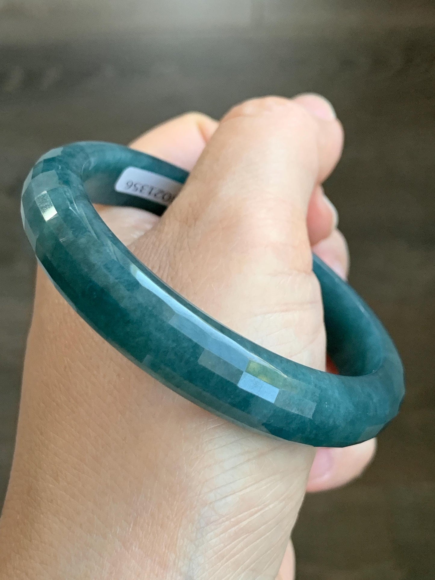 Certified Natural Grade A Guatemalan Icy Translucent Dark Blue Marbled Jadeite Faceted Bangle 56.3mm 11.5x6.8mm 43g 天然老种冰危深蓝翡翠正圈切割面手镯 1356