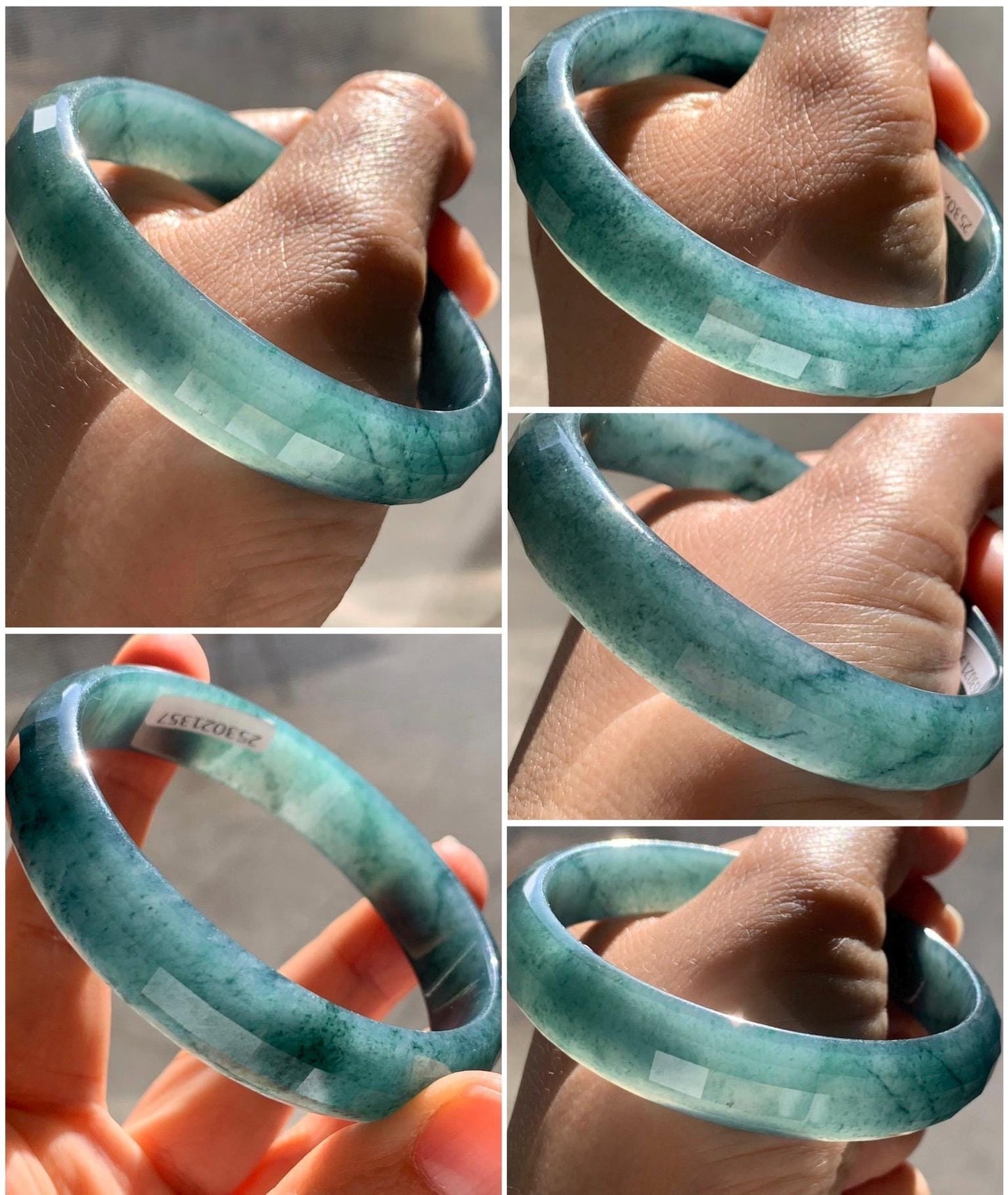 Certified Natural Grade A Guatemalan Icy Translucent Dark Blue Marbled Jadeite Faceted Bangle 57.6mm 12.7x5.7mm 39g 天然老种冰危深蓝翡翠正圈切割面手镯 1357