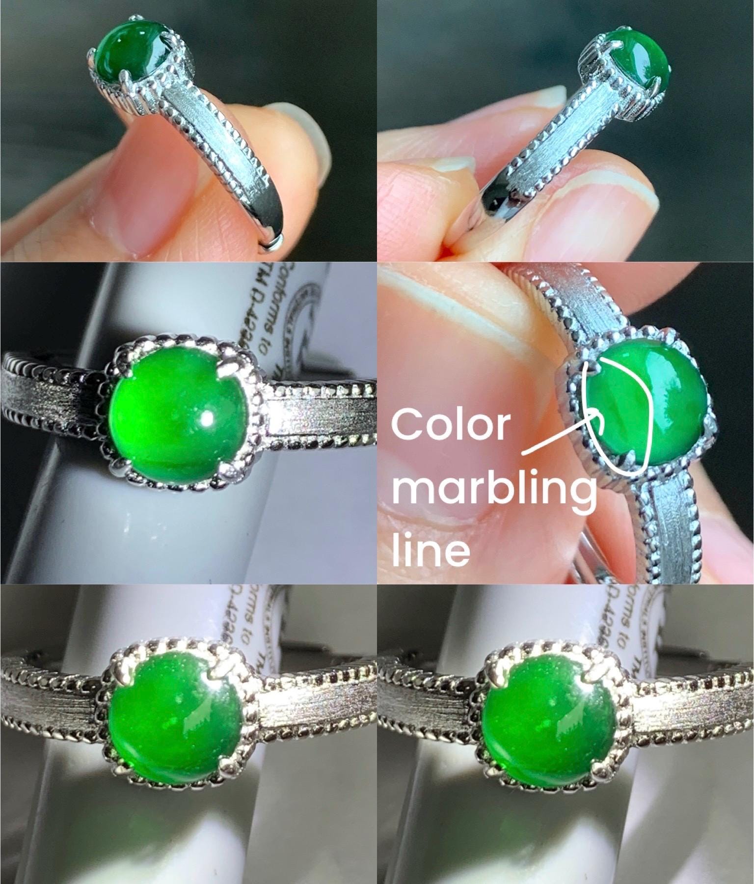 Natural Guatemalan Grade A Icy Translucent Vibrant Green Jadeite Solitaire Band Style Ring Sterling Silver Size Adjustable 天然冰危绿翡翠银镶戒指 BRL60