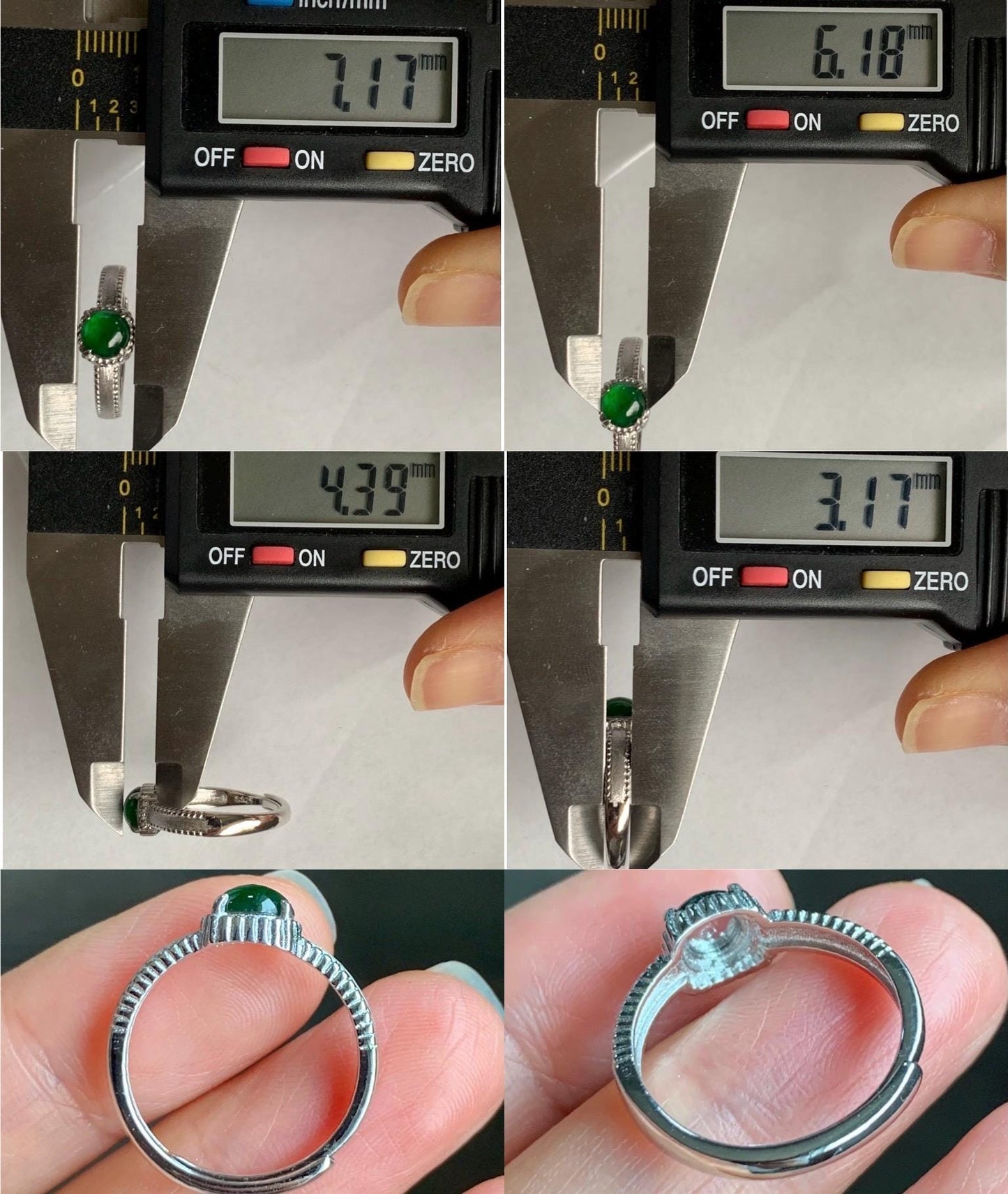 Natural Guatemalan Grade A Icy Translucent Vibrant Green Jadeite Solitaire Band Style Ring Sterling Silver Size Adjustable 天然冰危绿翡翠银镶戒指 BRL60