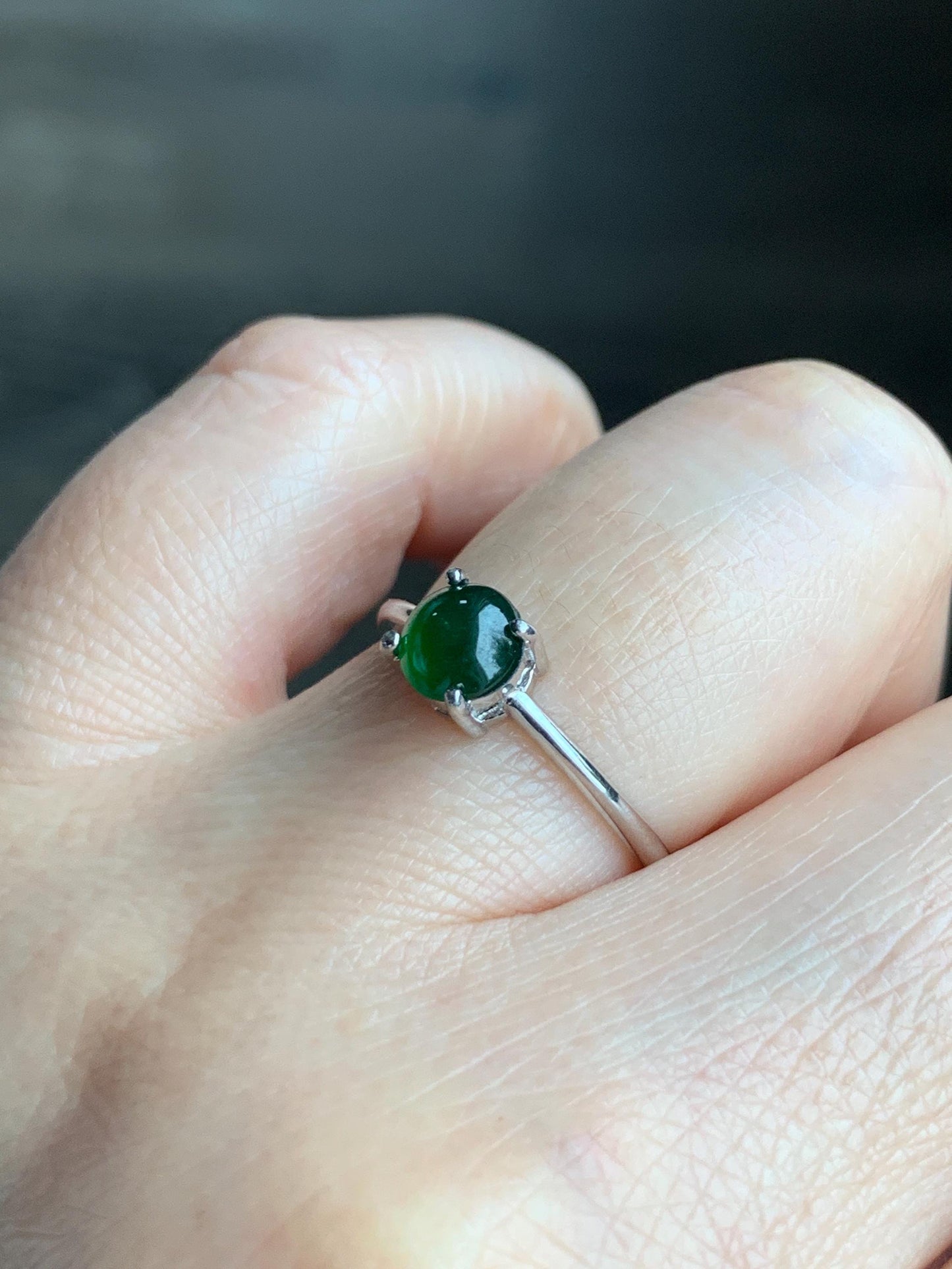 Natural Guatemalan Grade A Icy Translucent Vibrant Green Jadeite Solitaire Style Ring Sterling Silver Size Adjustable 天然冰危绿翡翠银镶戒指 DKLM68