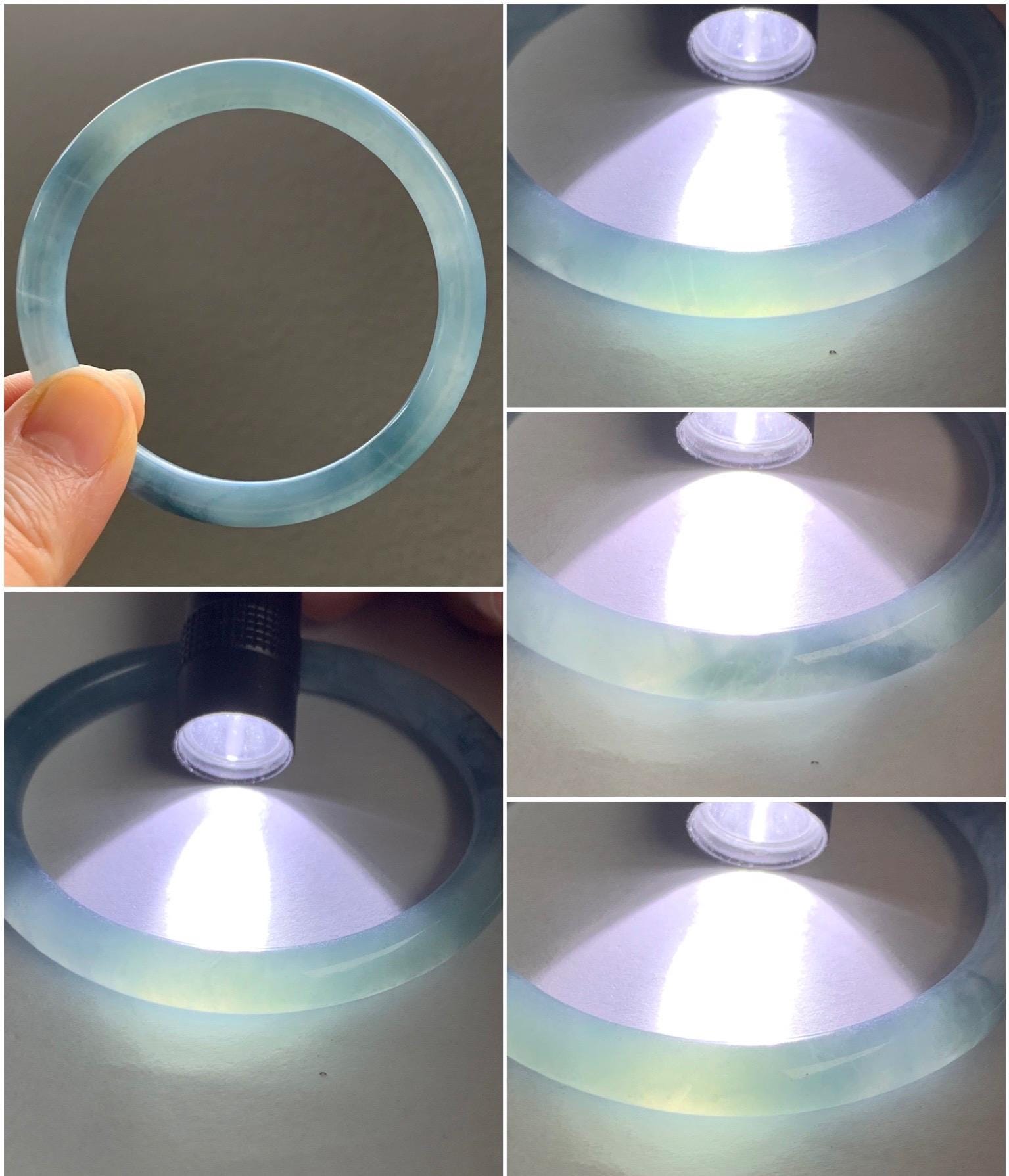 Certified Natural Grade A Guatemalan Icy Translucent Gelatinous Dusty Blue Jadeite Bangle Bracelet 53.8mm 23.68g