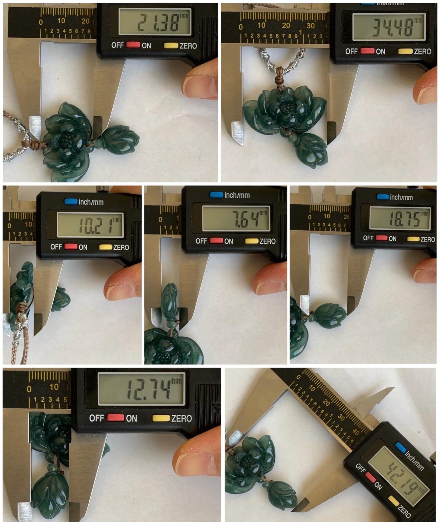 Natural Grade A Guatemalan Icy Translucent Dark Teal Green Jadeite Lotus Flower Pendant Rope Necklace Adjustable 24” 14g 天然冰危深蓝绿翡翠莲花花苞吊坠挂件 A