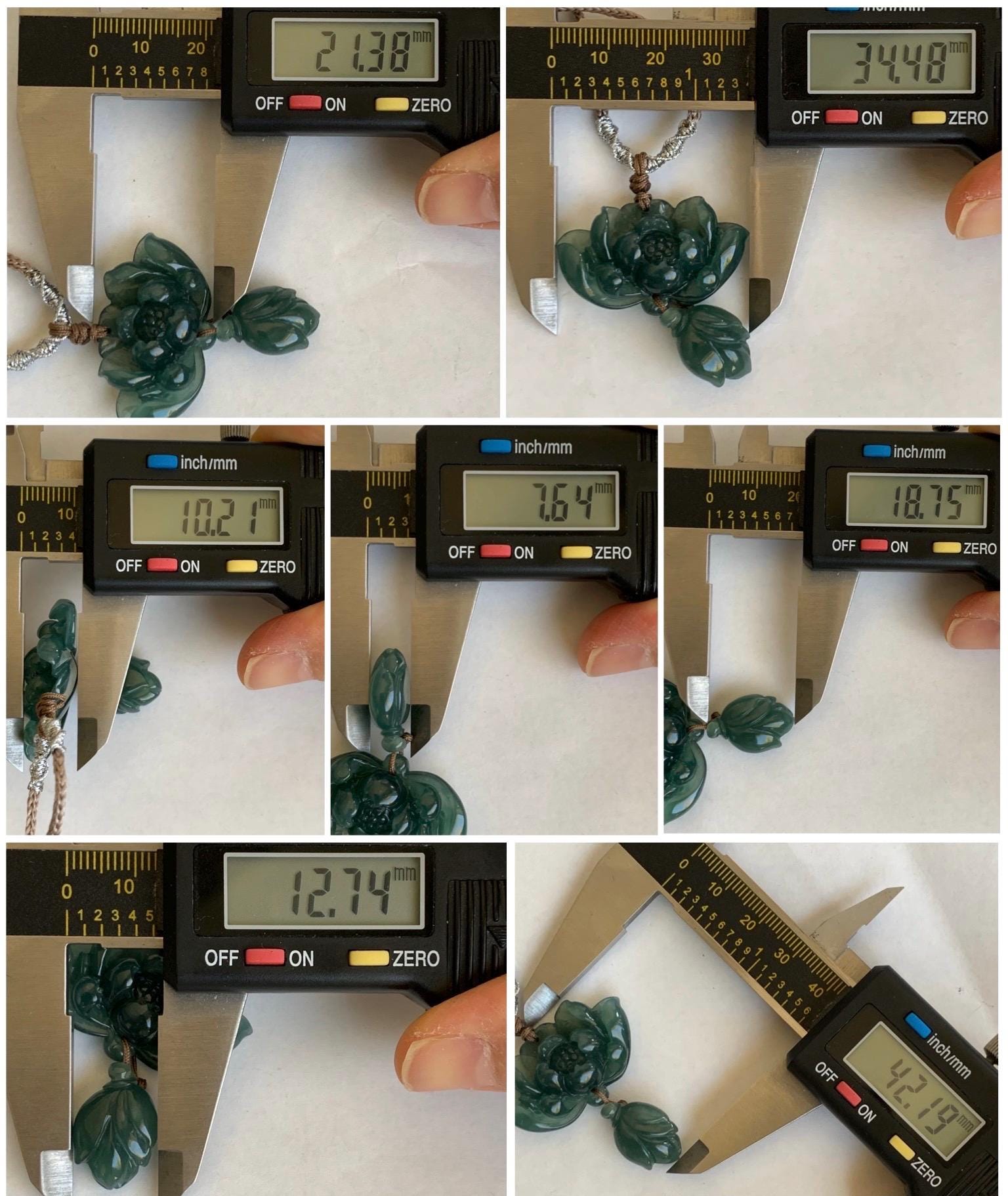 Natural Grade A Guatemalan Icy Translucent Dark Teal Green Jadeite Lotus Flower Pendant Rope Necklace Adjustable 24” 14g 天然冰危深蓝绿翡翠莲花花苞吊坠挂件 A