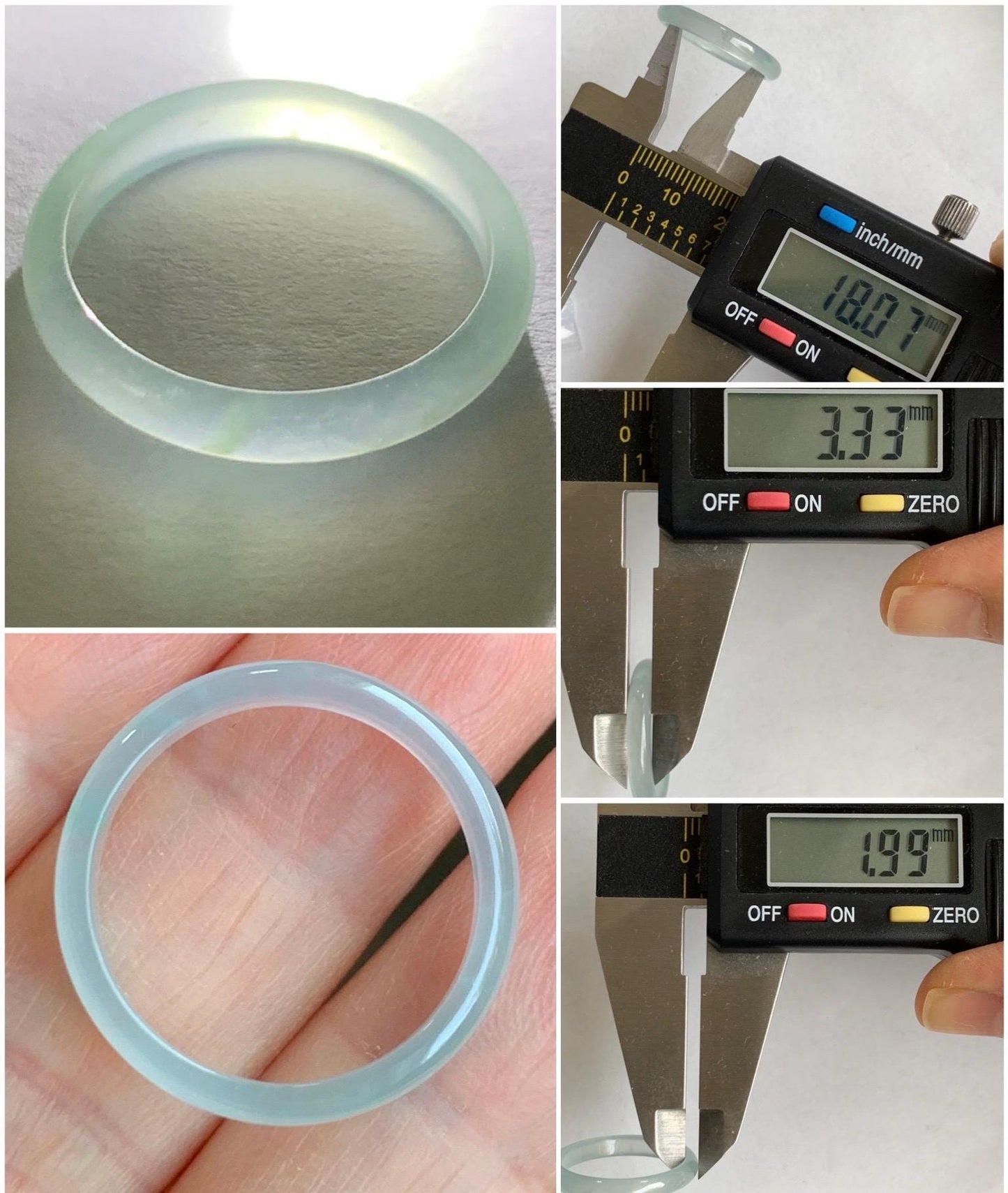 Natural Grade A Guatemalan Icy Highly Translucent Pastel Teal Blue Jadeite Band Ring Size 7.75 US 天然冰危起光浅蓝翡翠戒圈 BWL138B