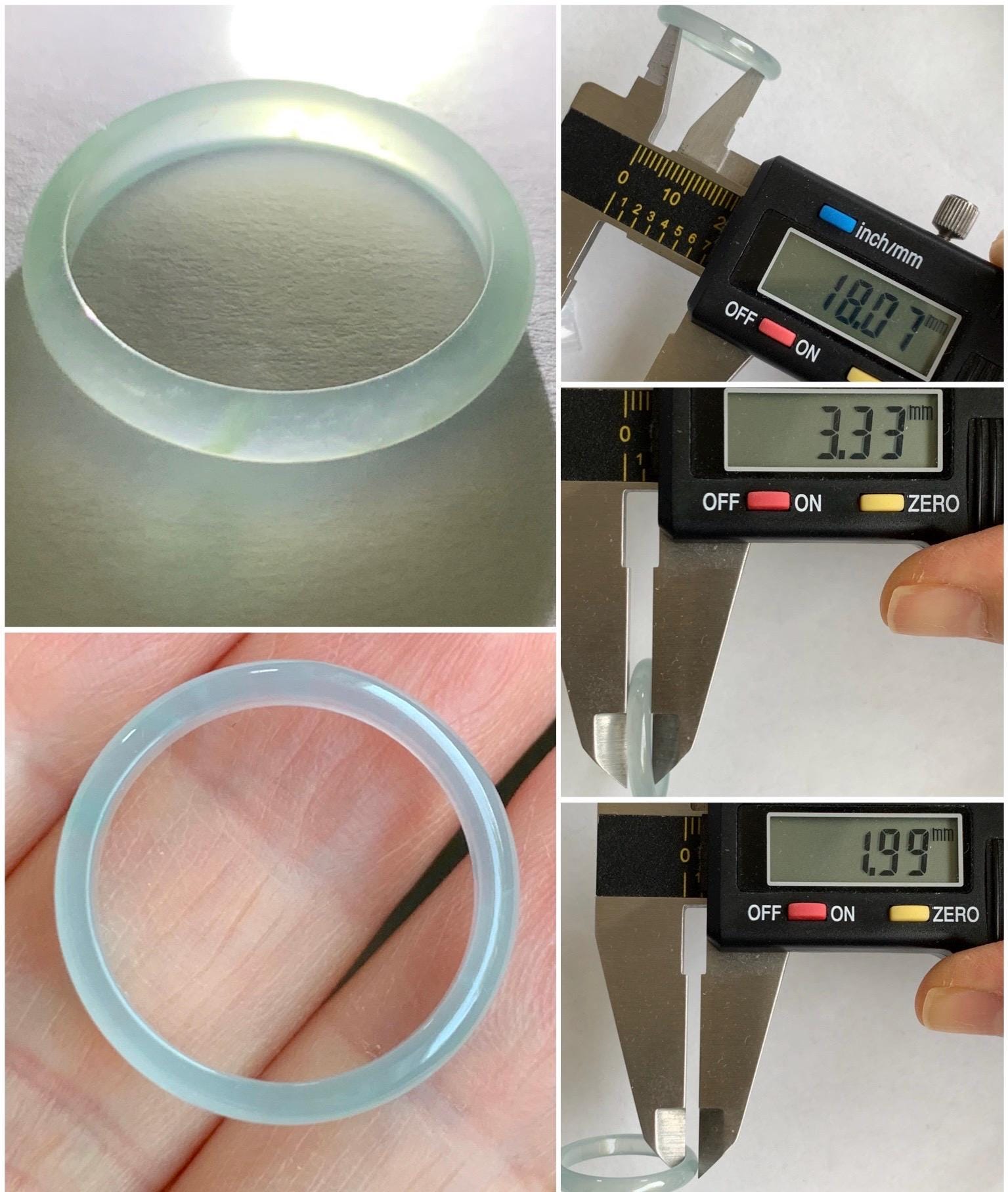 Natural Grade A Guatemalan Icy Highly Translucent Pastel Teal Blue Jadeite Band Ring Size 7.75 US 天然冰危起光浅蓝翡翠戒圈 BWL138B