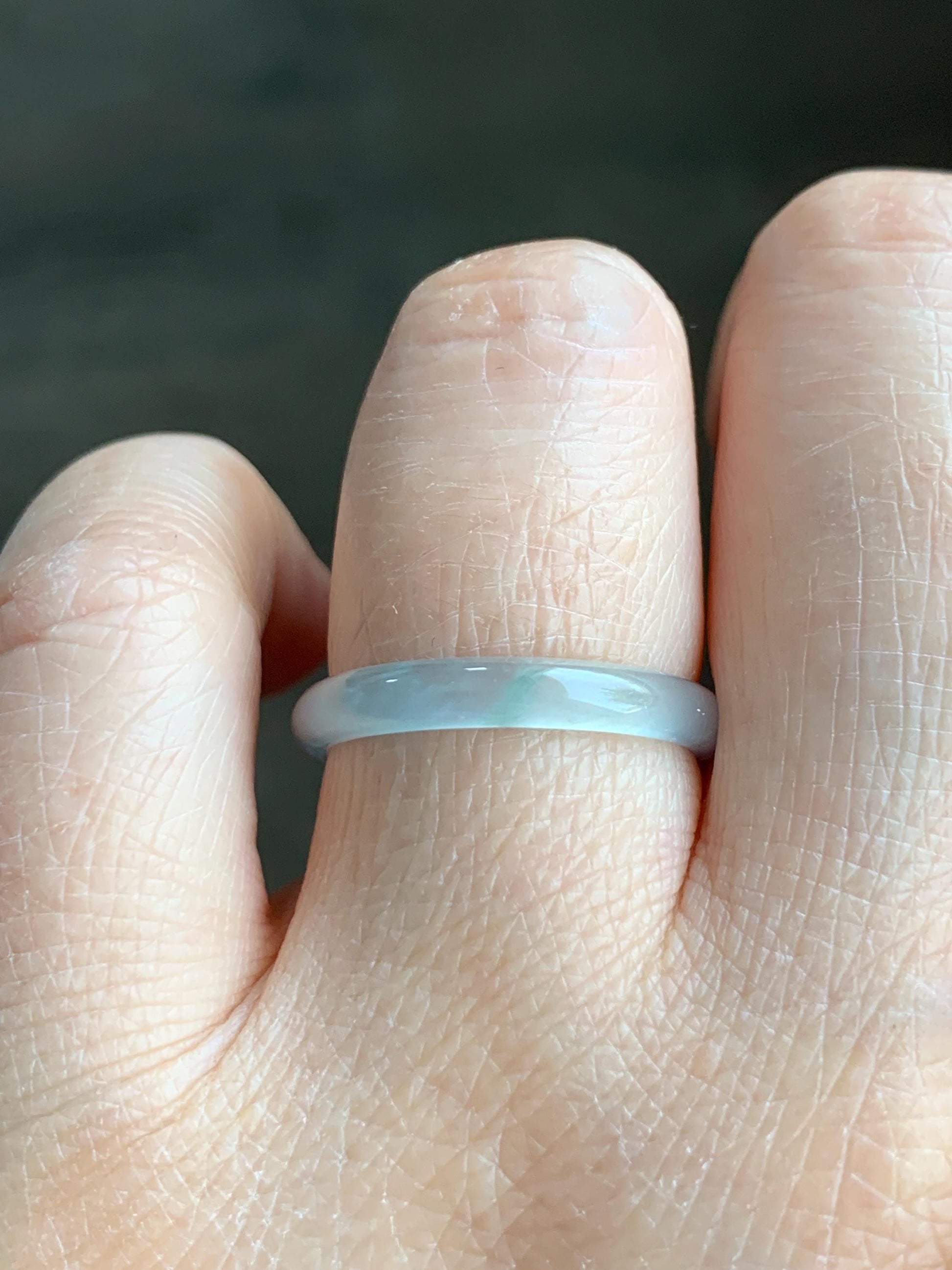 Natural Grade A Guatemalan Icy Highly Translucent Pastel Teal Blue Jadeite Band Ring Size 7.75 US
