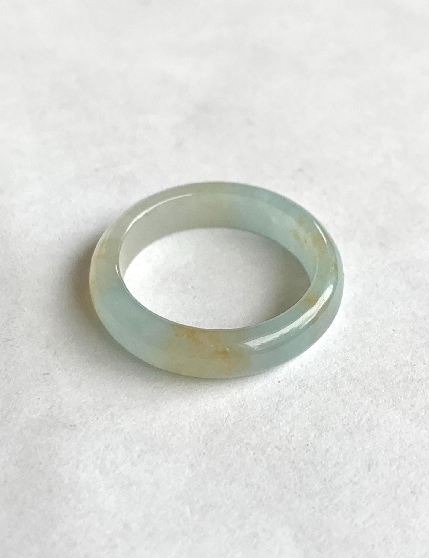 Natural Grade A Icy Translucent Bicolored Pastel Blue Golden Yellow Marbled Jadeite Band Ring Size 8.5 US