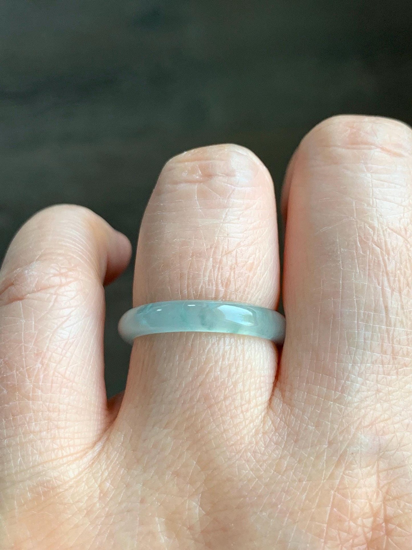 Natural Grade A Guatemalan Icy Highly Translucent Pastel Teal Green Jadeite Band Ring Size 7.75 US