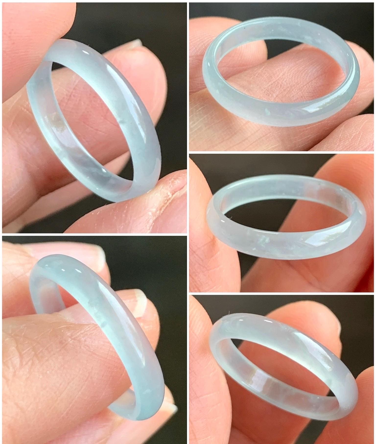 Natural Grade A Guatemalan Icy Highly Translucent Pastel Teal Green Jadeite Band Ring Size 7.75 US 天然冰危起光浅绿翡翠戒圈 QLW180B
