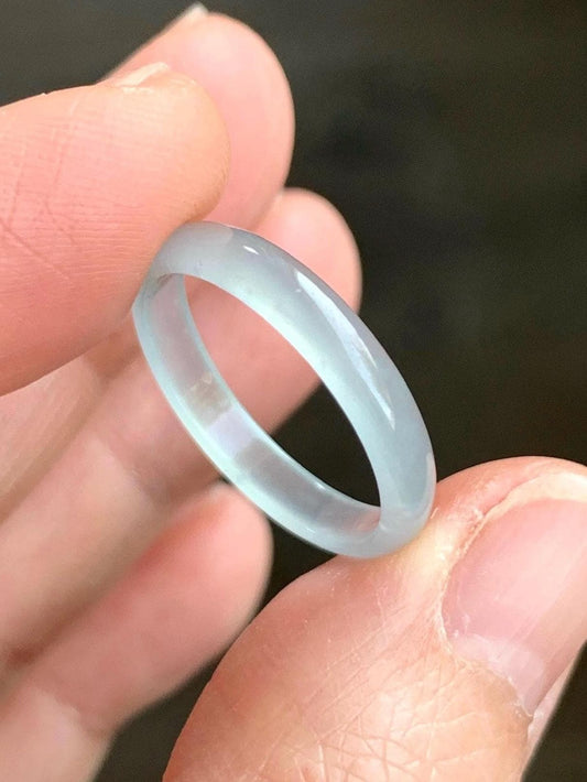 Natural Grade A Guatemalan Icy Highly Translucent Pastel Teal Green Jadeite Band Ring Size 7.75 US 天然冰危起光浅绿翡翠戒圈