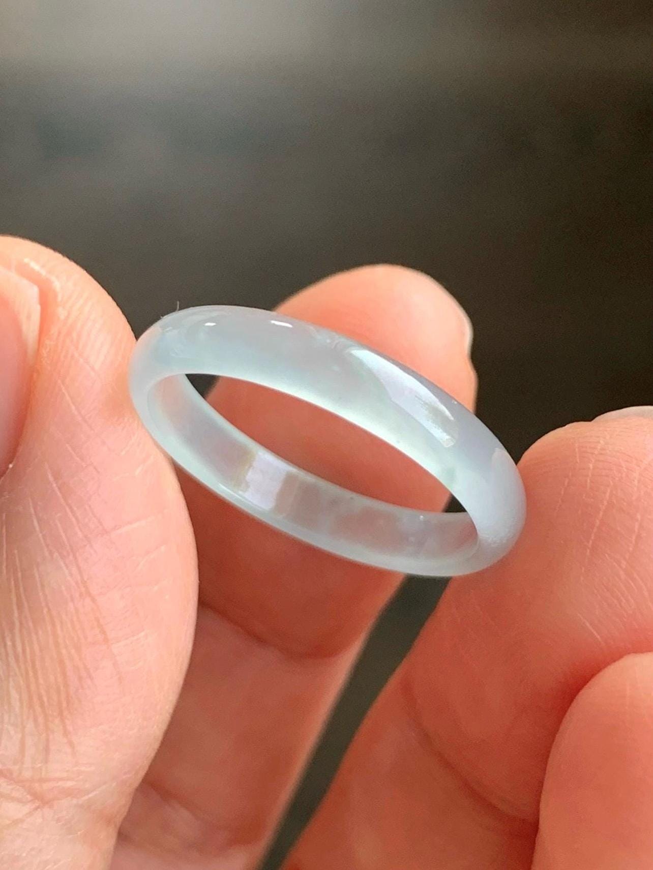 Natural Grade A Guatemalan Icy Highly Translucent Pastel Teal Green Jadeite Band Ring Size 7.75 US